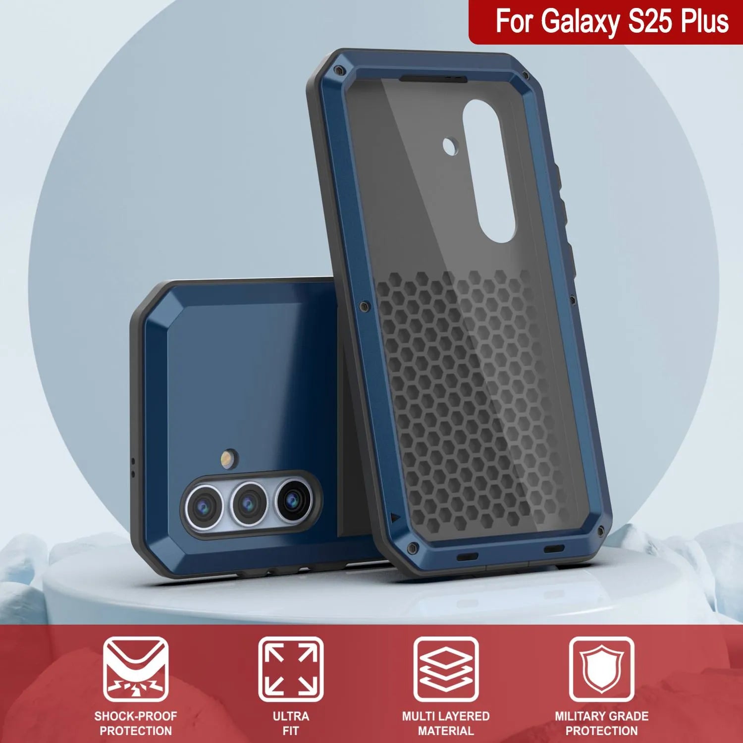 Galaxy S25 Plus Metal Case, Heavy Duty Military Grade Armor Cover [shock proof] Full Body Hard [Blue]