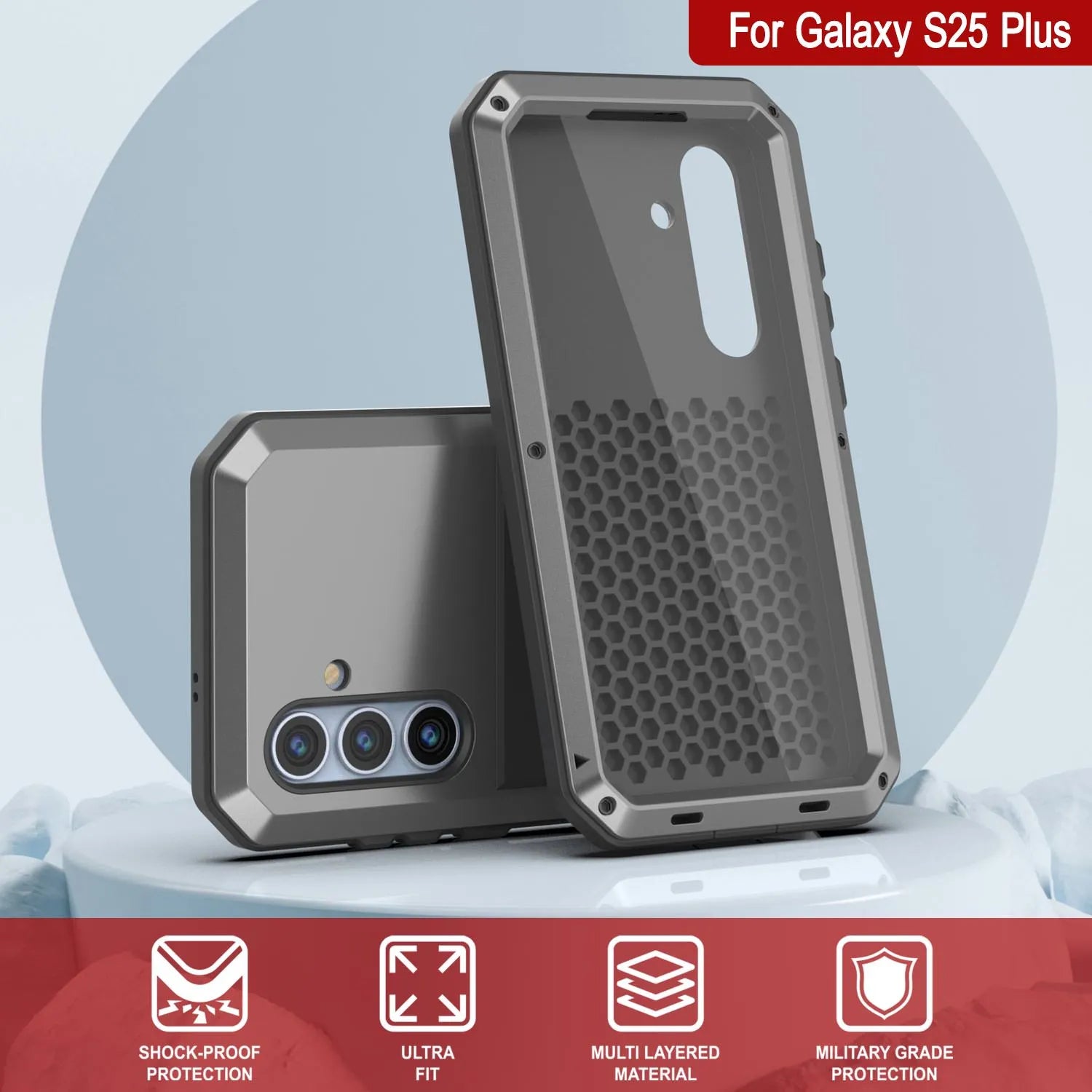 Galaxy S25 Plus Metal Case, Heavy Duty Military Grade Armor Cover [shock proof] Full Body Hard [Silver]