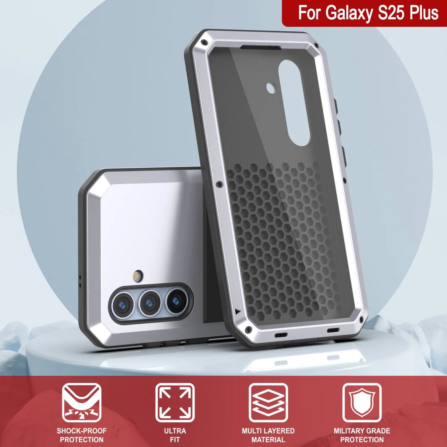 Galaxy S25 Plus Metal Case, Heavy Duty Military Grade Armor Cover [shock proof] Full Body Hard [White]