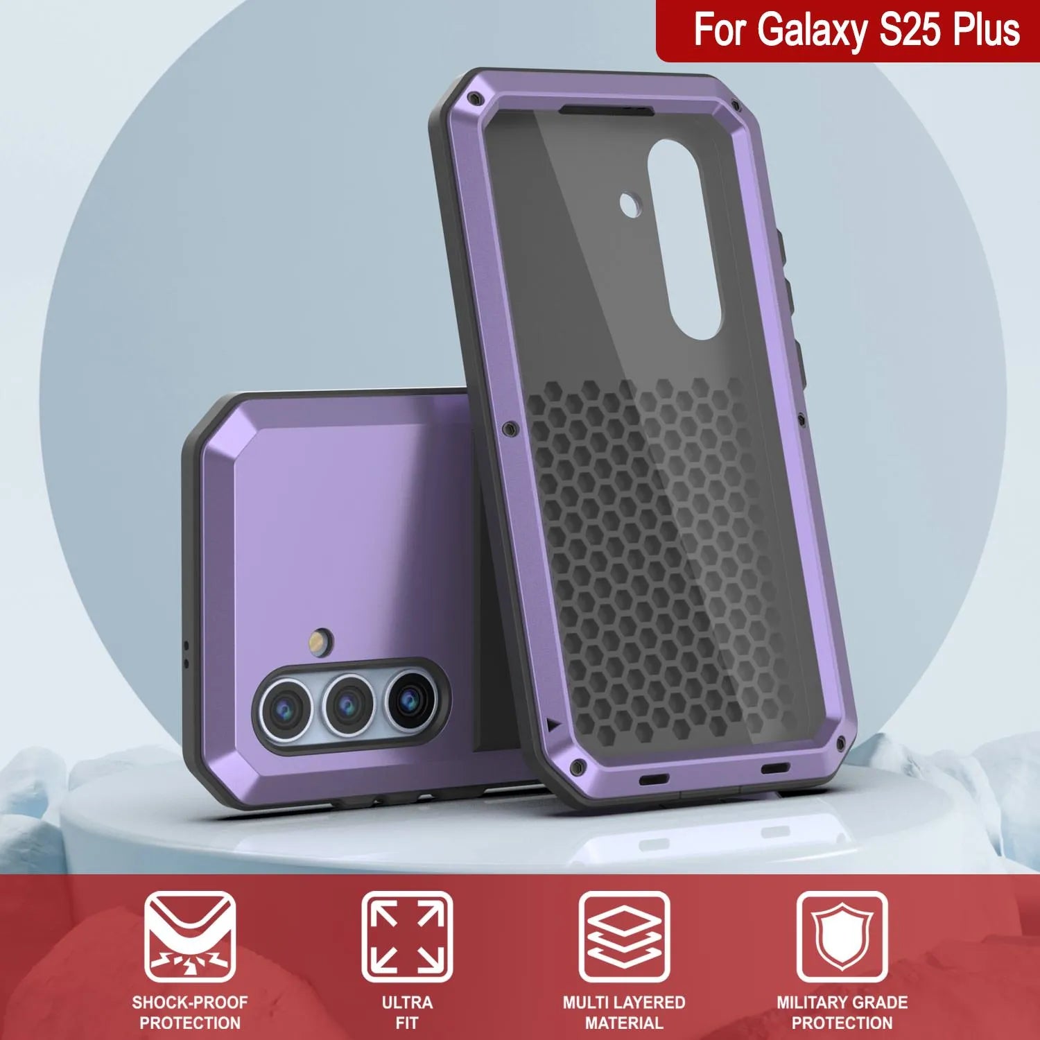 Galaxy S25 Plus Metal Case, Heavy Duty Military Grade Armor Cover [shock proof] Full Body Hard [Purple]