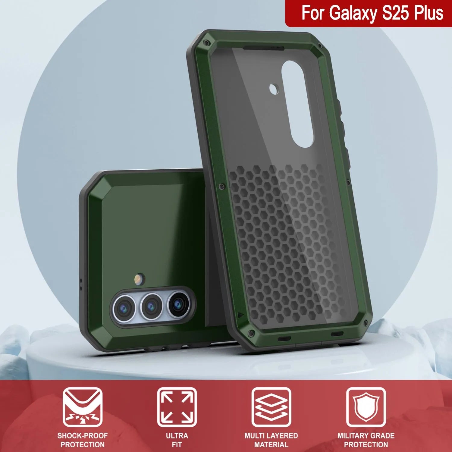 Galaxy S25 Plus Metal Case, Heavy Duty Military Grade Armor Cover [shock proof] Full Body Hard [Dark Green]