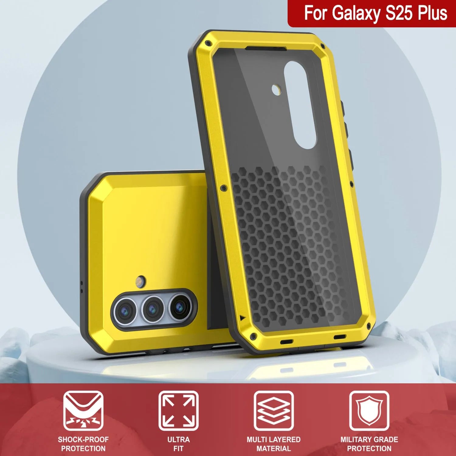 Galaxy S25 Plus Metal Case, Heavy Duty Military Grade Armor Cover [shock proof] Full Body Hard [Yellow]