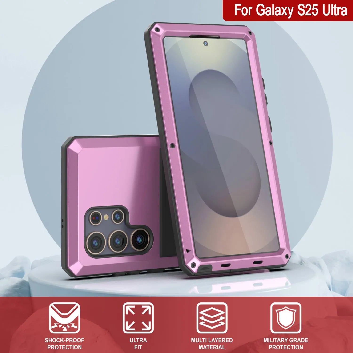 Galaxy S25 Ultra Metal Case, Heavy Duty Military Grade Armor Cover [shock proof] Full Body Hard [Pink]