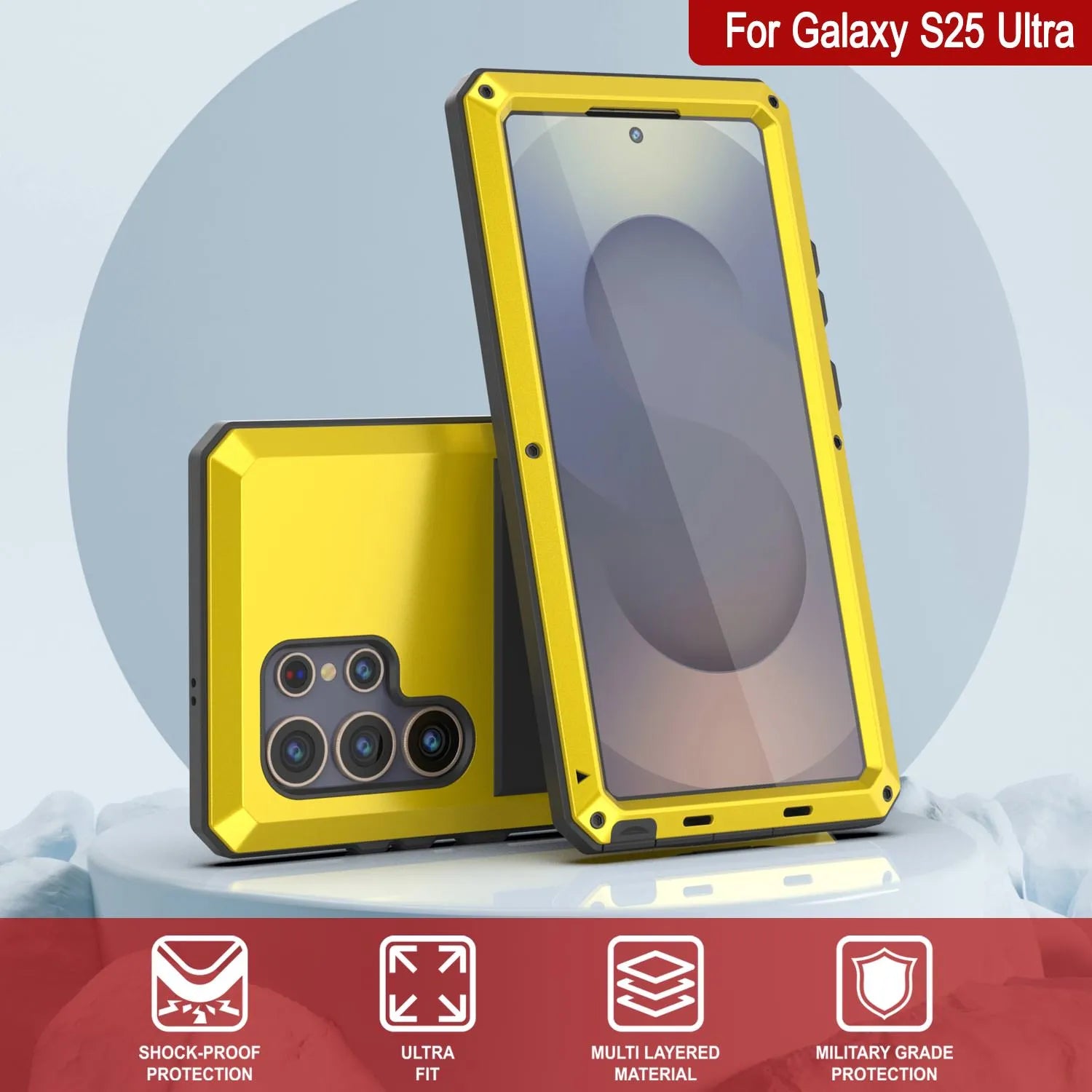 Galaxy S25 Ultra Metal Case, Heavy Duty Military Grade Armor Cover [shock proof] Full Body Hard [Yellow]