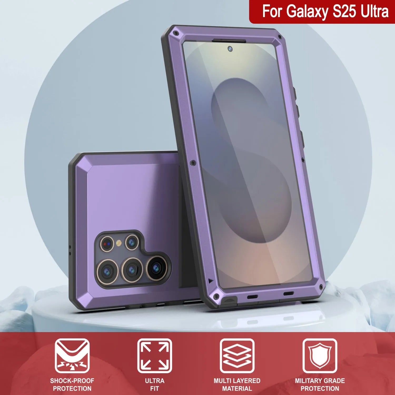 Galaxy S25 Ultra Metal Case, Heavy Duty Military Grade Armor Cover [shock proof] Full Body Hard [Purple]