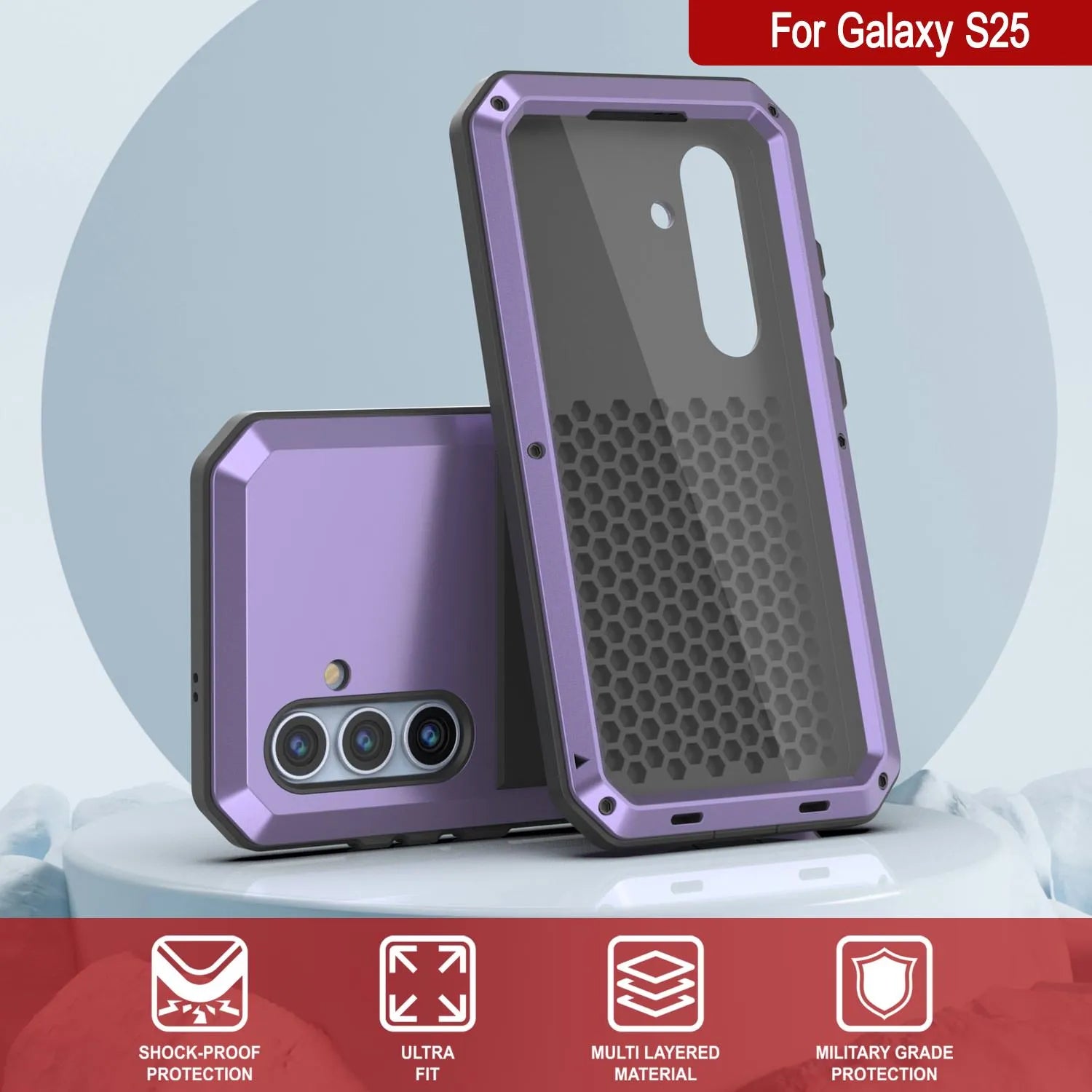 Galaxy S25 Metal Case, Heavy Duty Military Grade Armor Cover [shock proof] Full Body Hard [Purple]