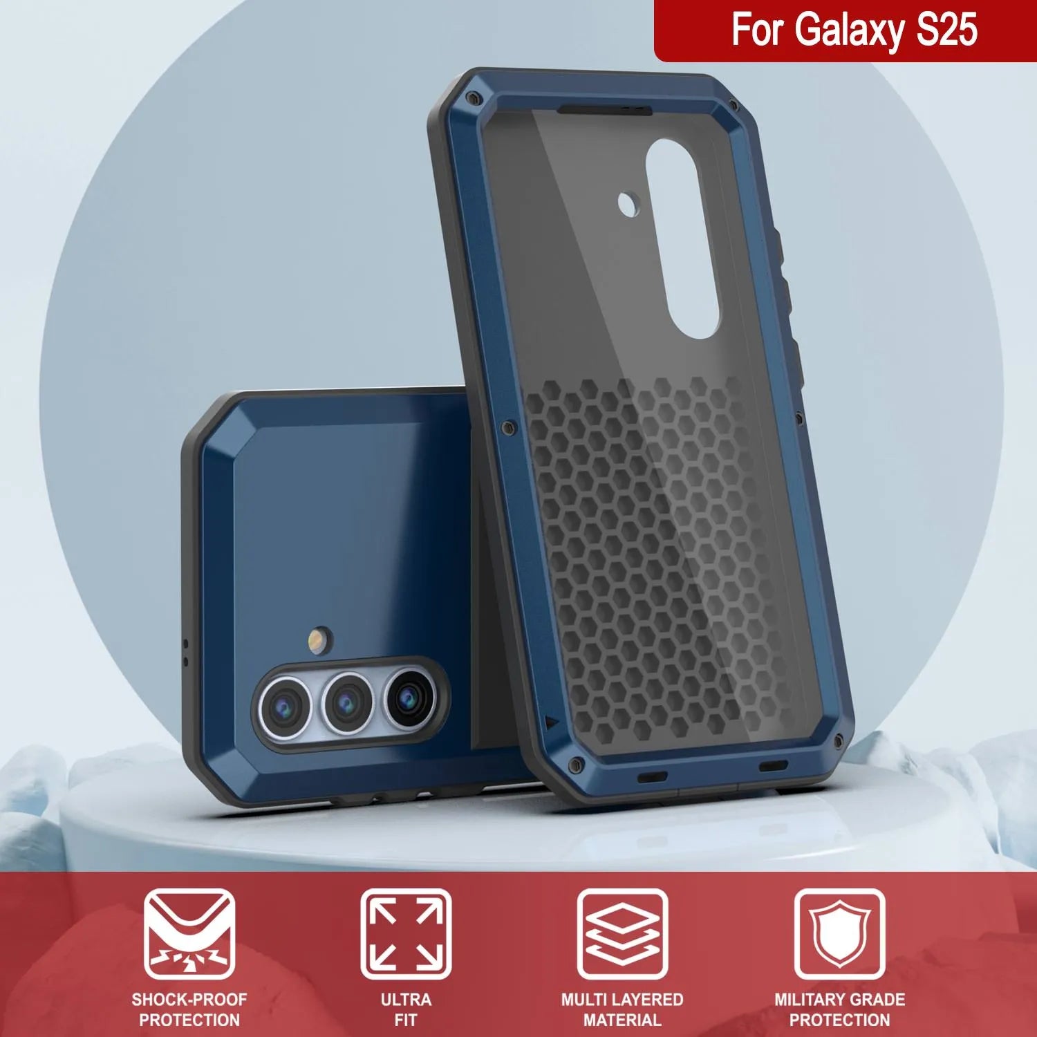 Galaxy S25 Metal Case, Heavy Duty Military Grade Armor Cover [shock proof] Full Body Hard [Blue]