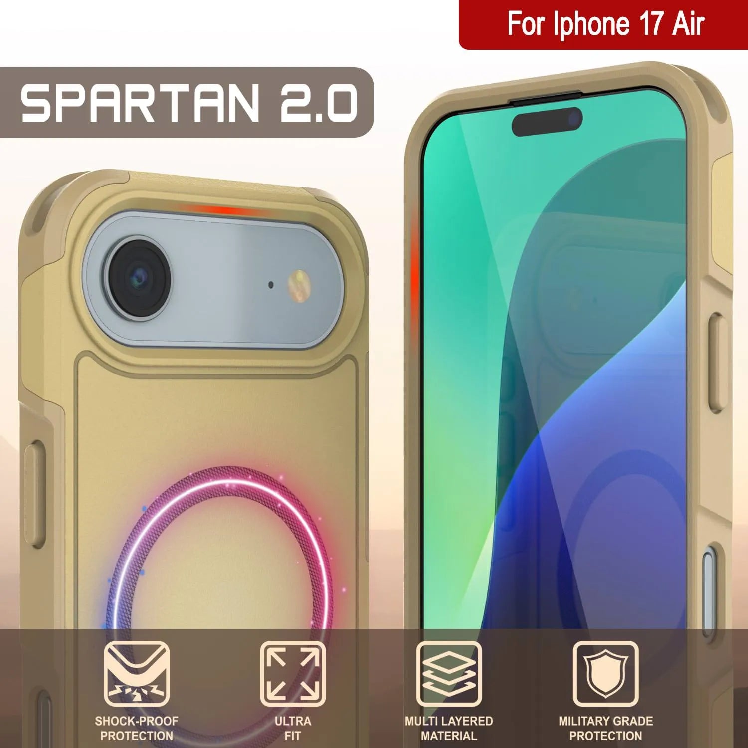 PunkCase iPhone 17 Air Case, [Spartan 2.0 Series] Clear Rugged Heavy Duty Cover W/Built in Screen Protector [yellow]