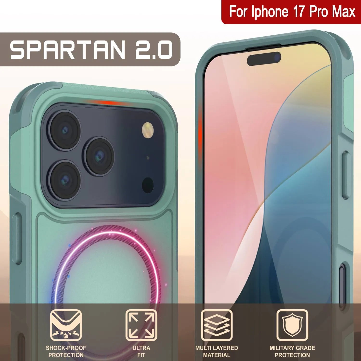 PunkCase iPhone 17 Pro Max Case, [Spartan 2.0 Series] Clear Rugged Heavy Duty Cover W/Built in Screen Protector [Blue]