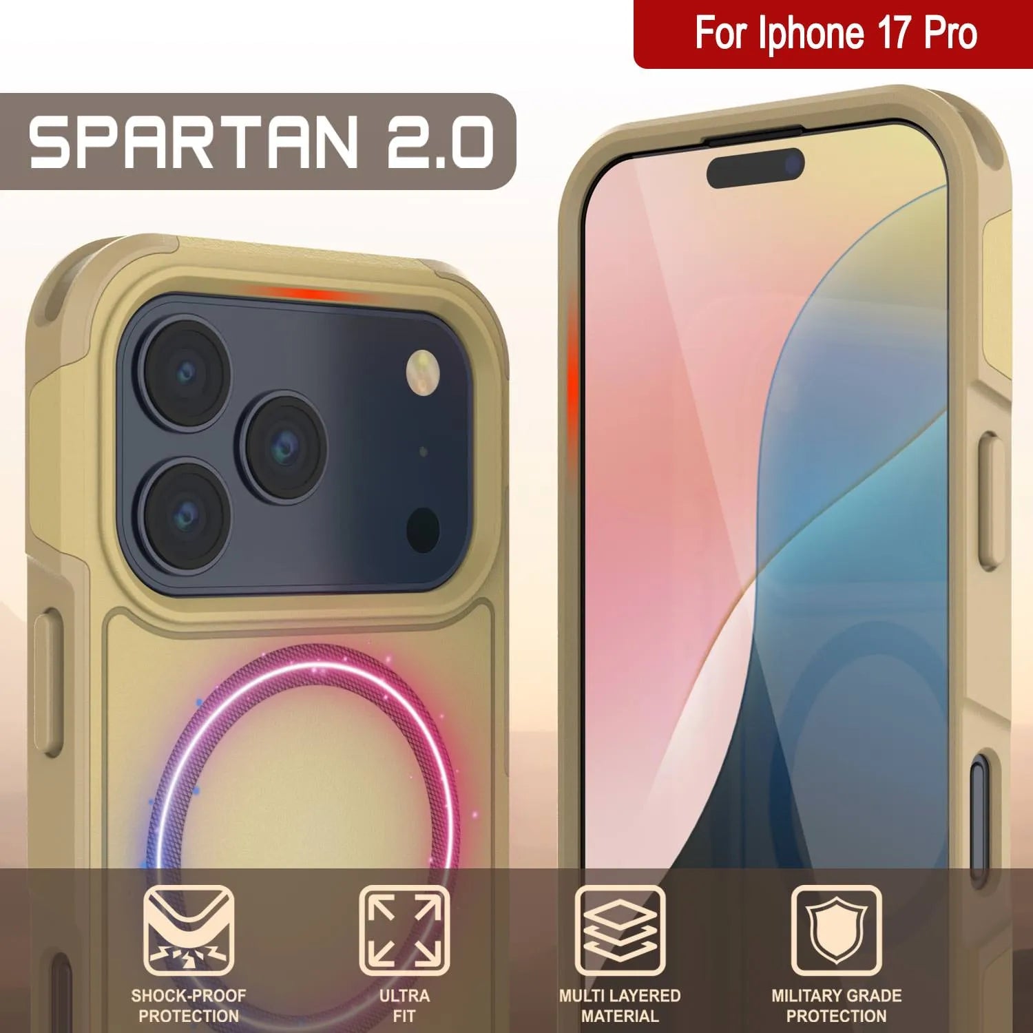 PunkCase iPhone 17 Pro Case, [Spartan 2.0 Series] Clear Rugged Heavy Duty Cover W/Built in Screen Protector [yellow]
