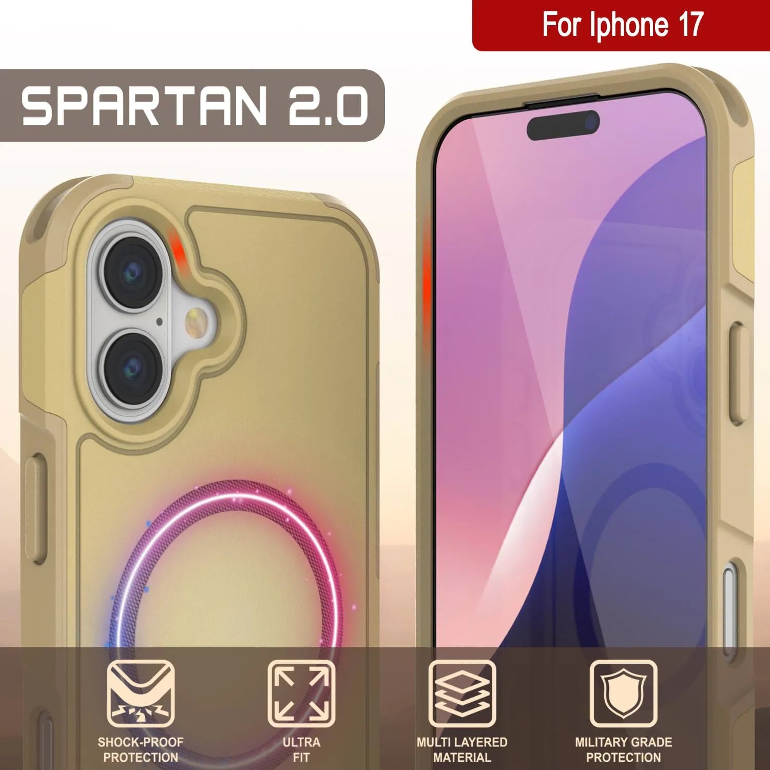 PunkCase iPhone 17 Case, [Spartan 2.0 Series] Clear Rugged Heavy Duty Cover W/Built in Screen Protector [yellow]