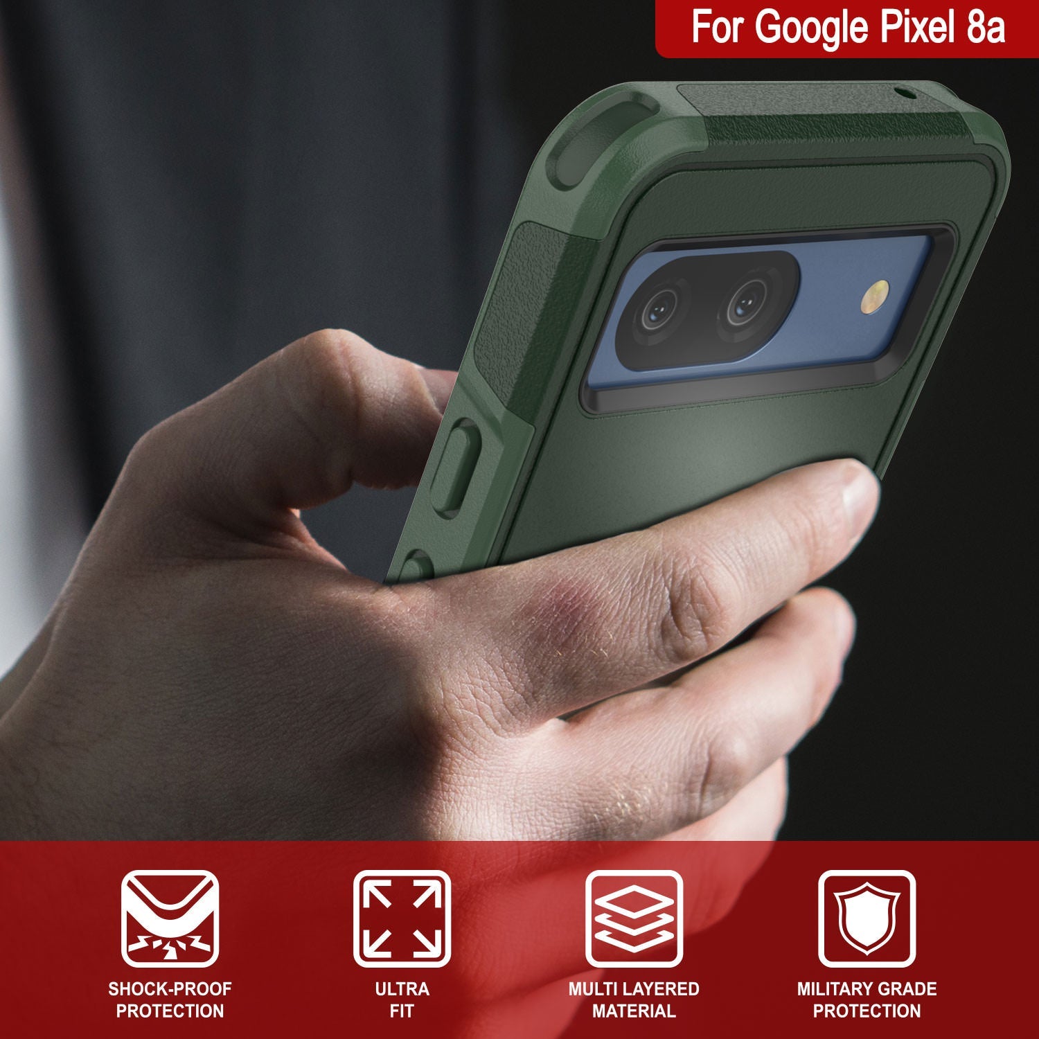 PunkCase Google Pixel 9 Pro XL Case, [Spartan 2.0 Series] Clear Rugged Heavy Duty Cover W/Built in Screen Protector [Dark Green]