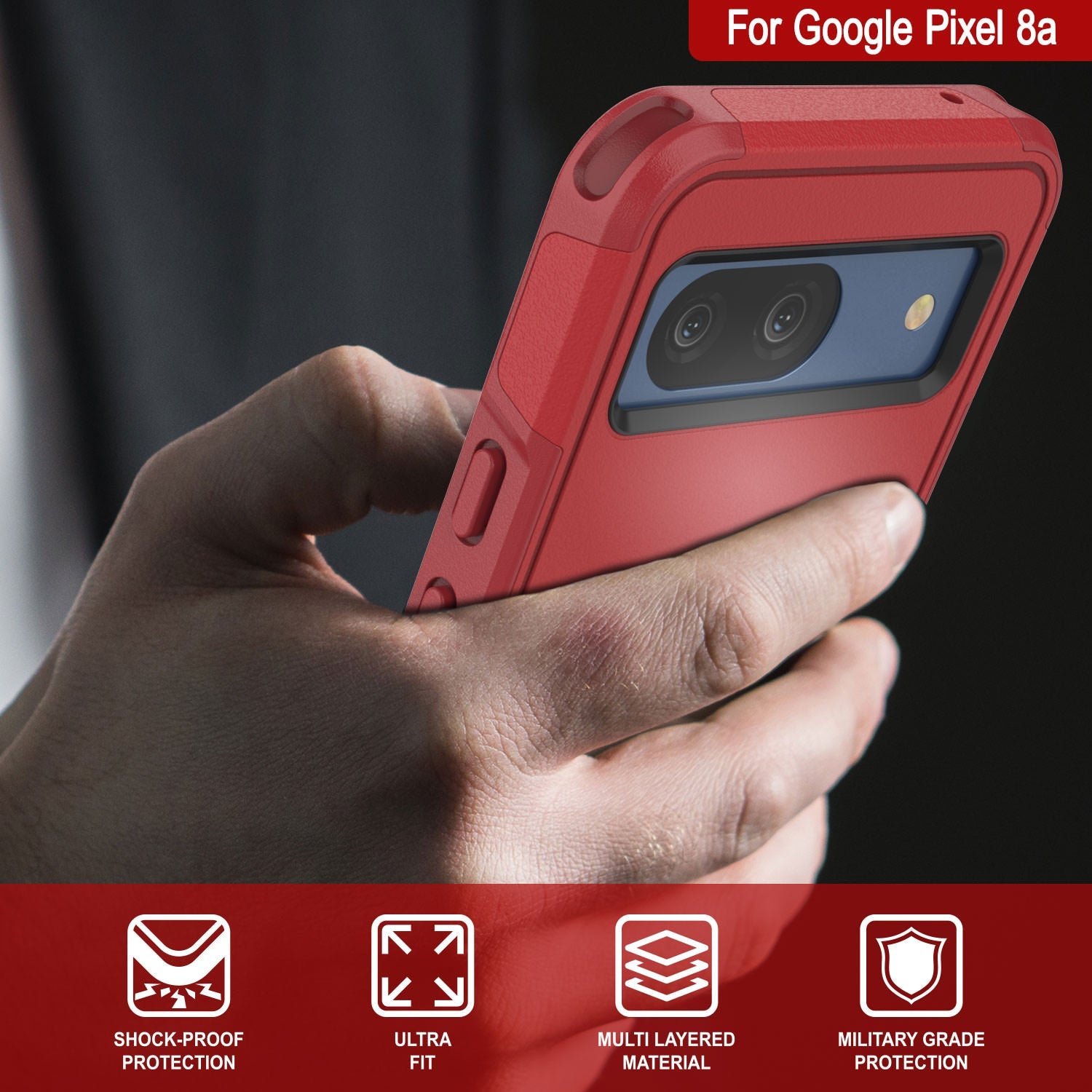 PunkCase Google Pixel 9 Case, [Spartan 2.0 Series] Clear Rugged Heavy Duty Cover W/Built in Screen Protector [Red]