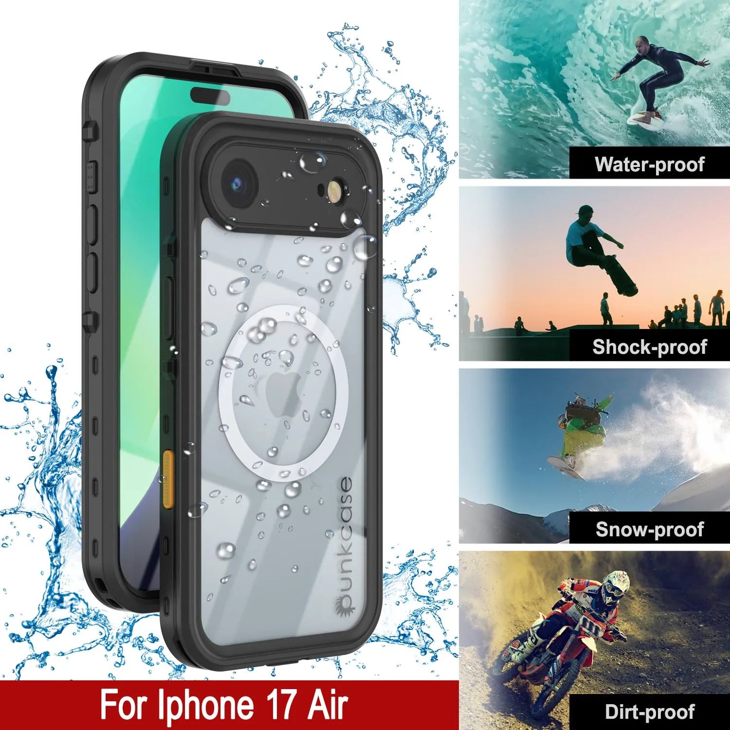iPhone 17 Air Waterproof IP68 Case, Punkcase [Black] [StudStar Series] [Slim Fit]