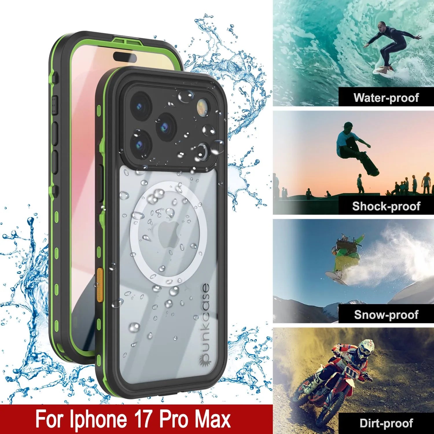 iPhone 17 Pro Max Waterproof IP68 Case, Punkcase [Light green] [StudStar Series] [Slim Fit] [Dirtproof]
