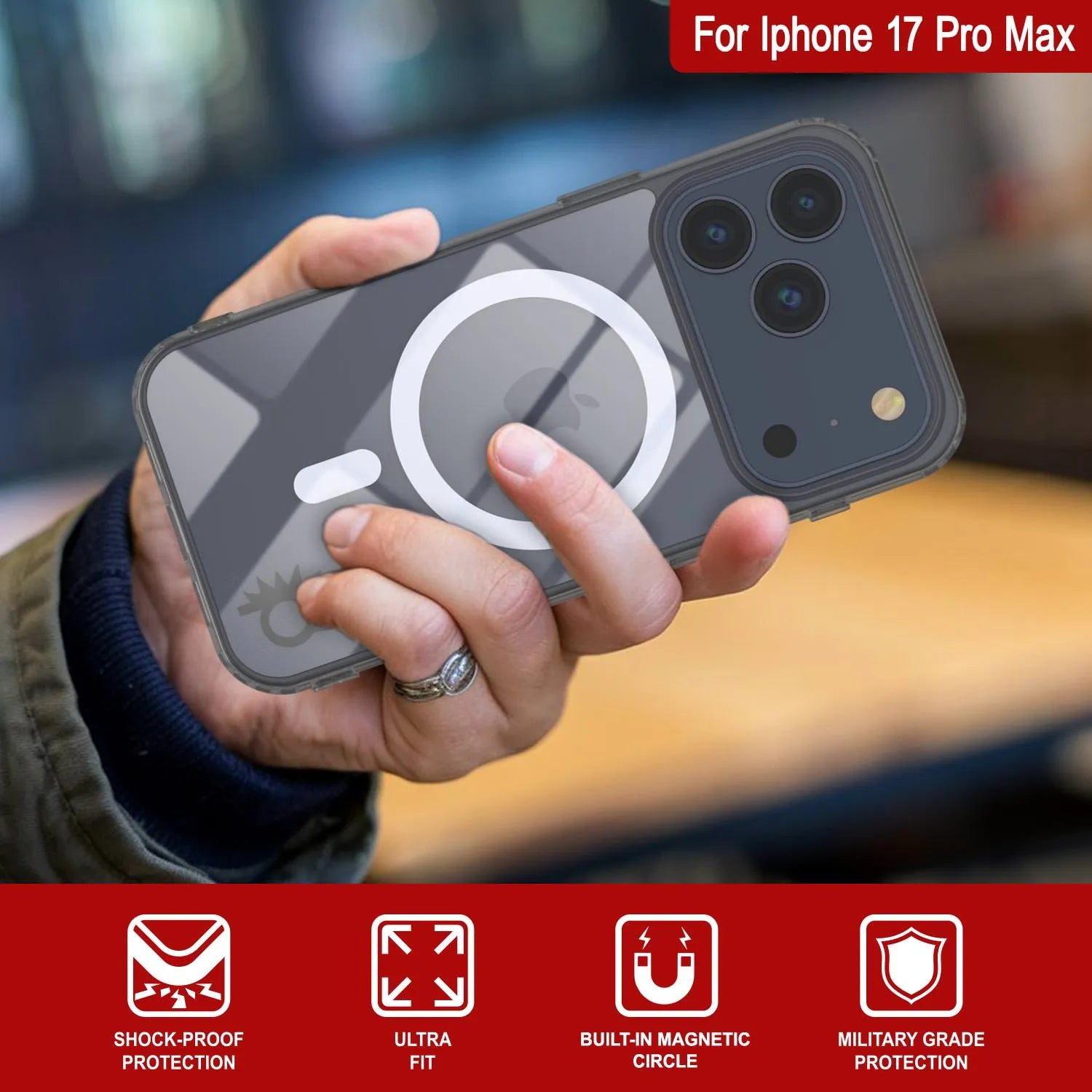 Punkcase iPhone 17 Pro Max Magnetic Wireless Charging Case [ClearMag Series][Silver]