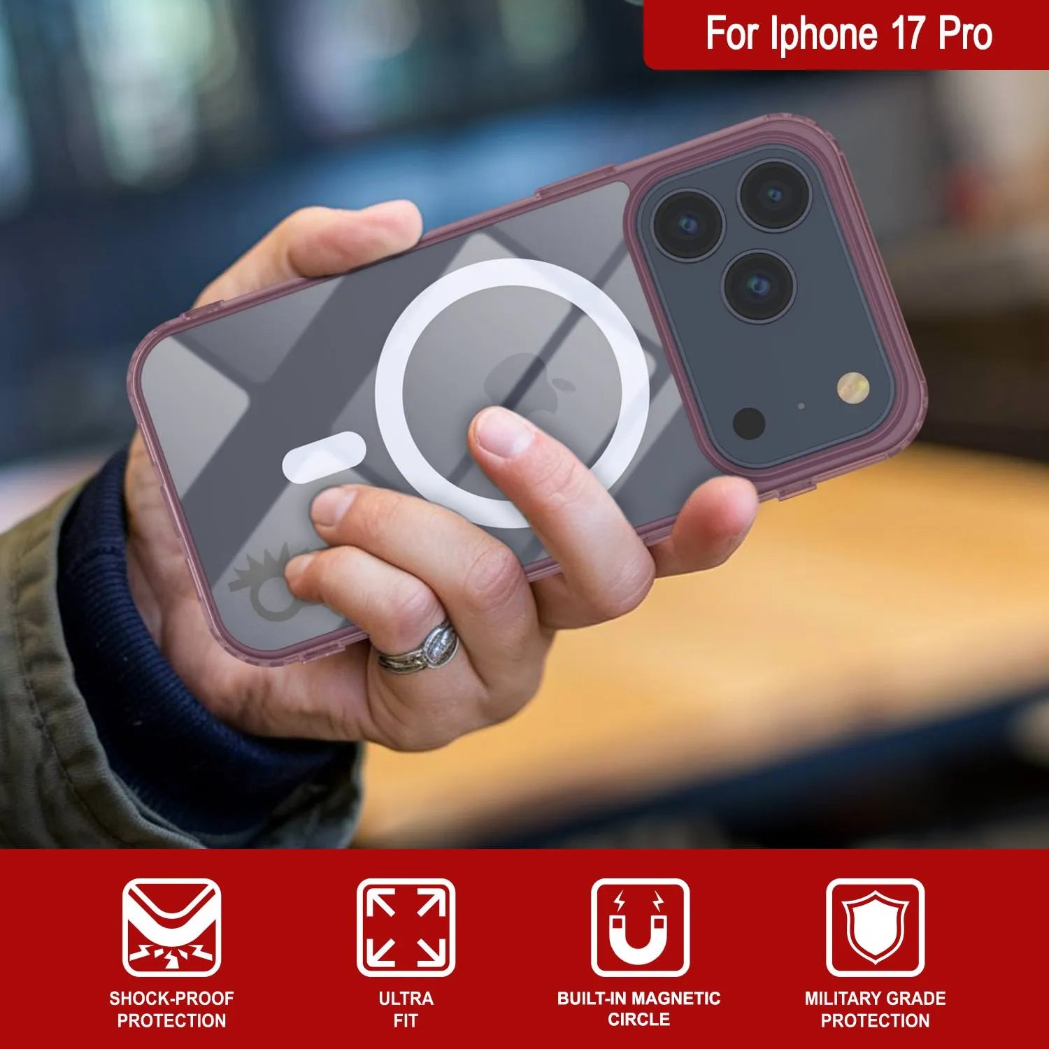 Punkcase iPhone 17 Pro Magnetic Wireless Charging Case [ClearMag Series][Rose]