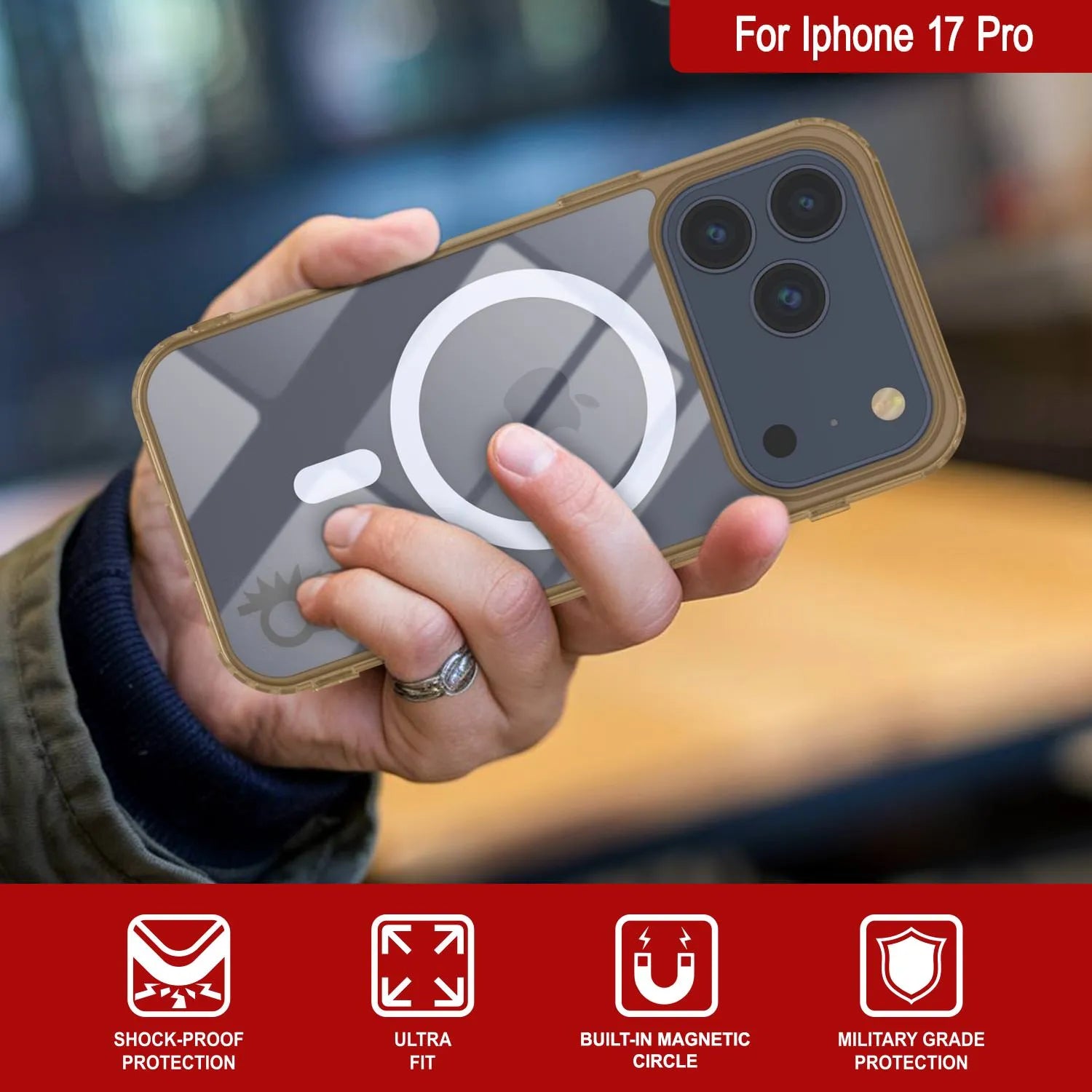 Punkcase iPhone 17 Pro Magnetic Wireless Charging Case [ClearMag Series][Gold]