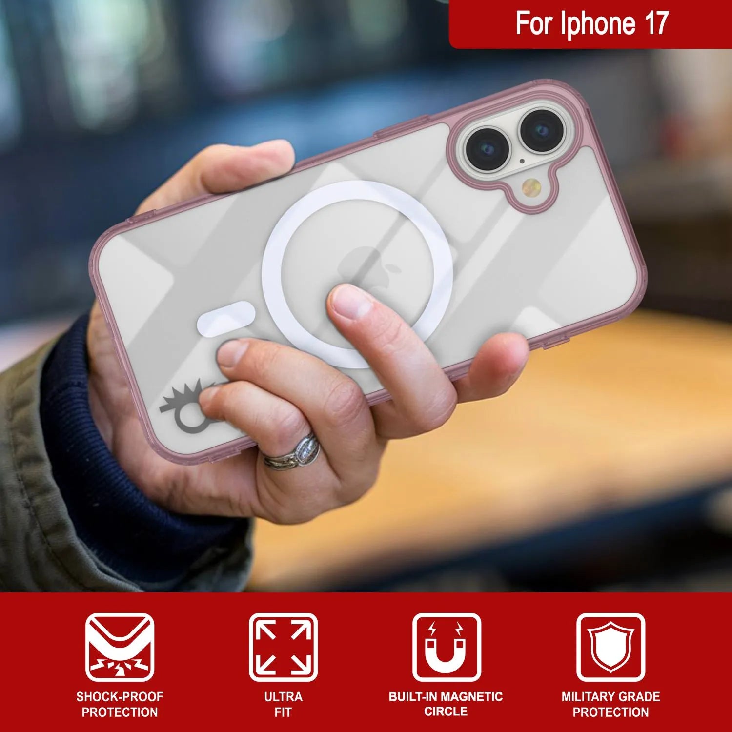 Punkcase iPhone 17 Magnetic Wireless Charging Case [ClearMag Series][Rose]