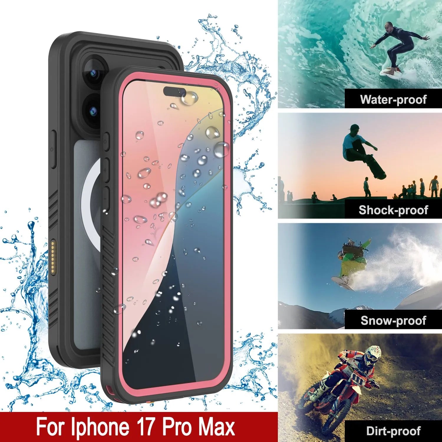 Products iPhone 17 Pro Max Waterproof Case, Punkcase [Extreme Mag Series] Armor Cover W/ Built In Screen Protector [Pink]