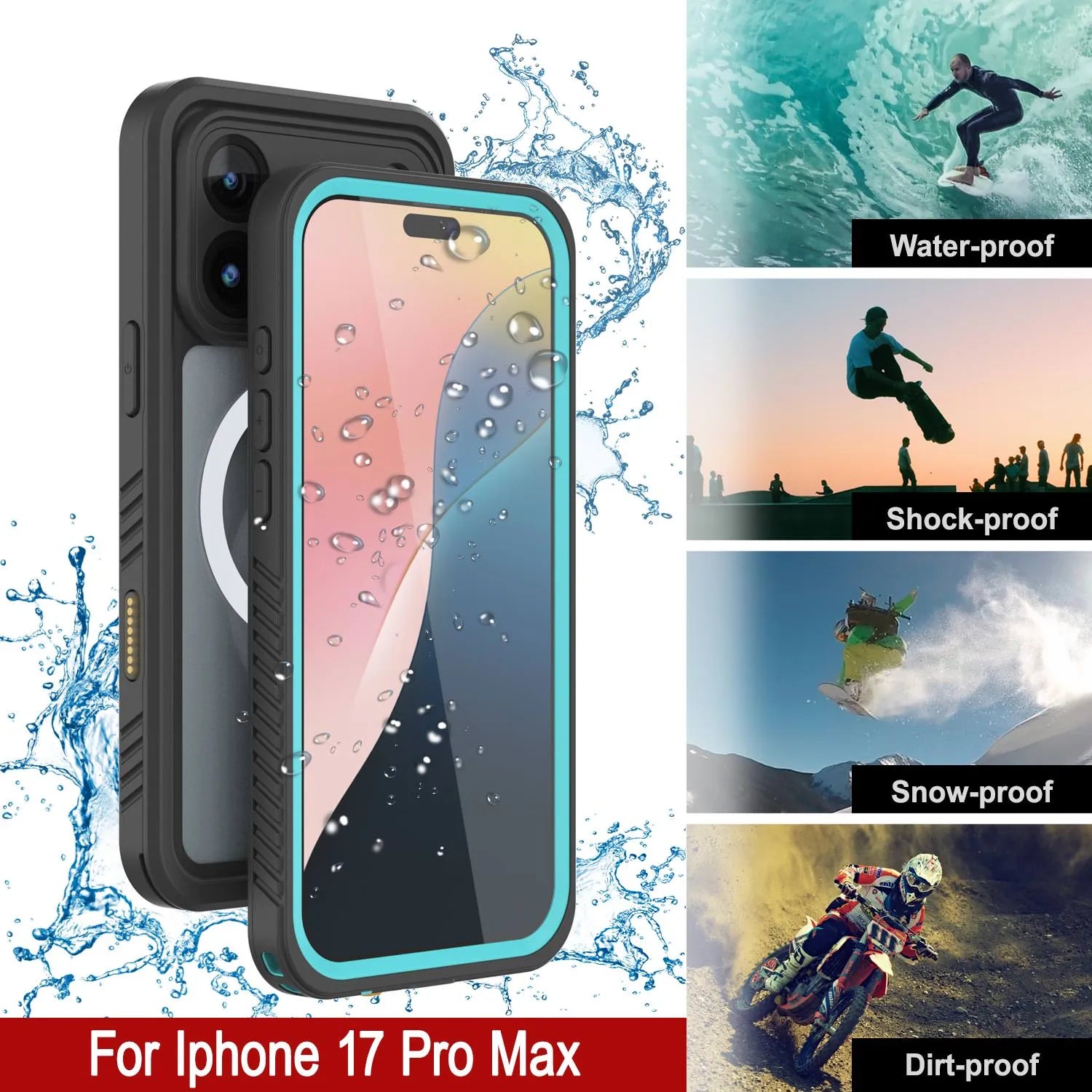 iPhone 17 Pro Max Waterproof Case, Punkcase [Extreme Series] Armor Cover W/ Built In Screen Protector [Teal]