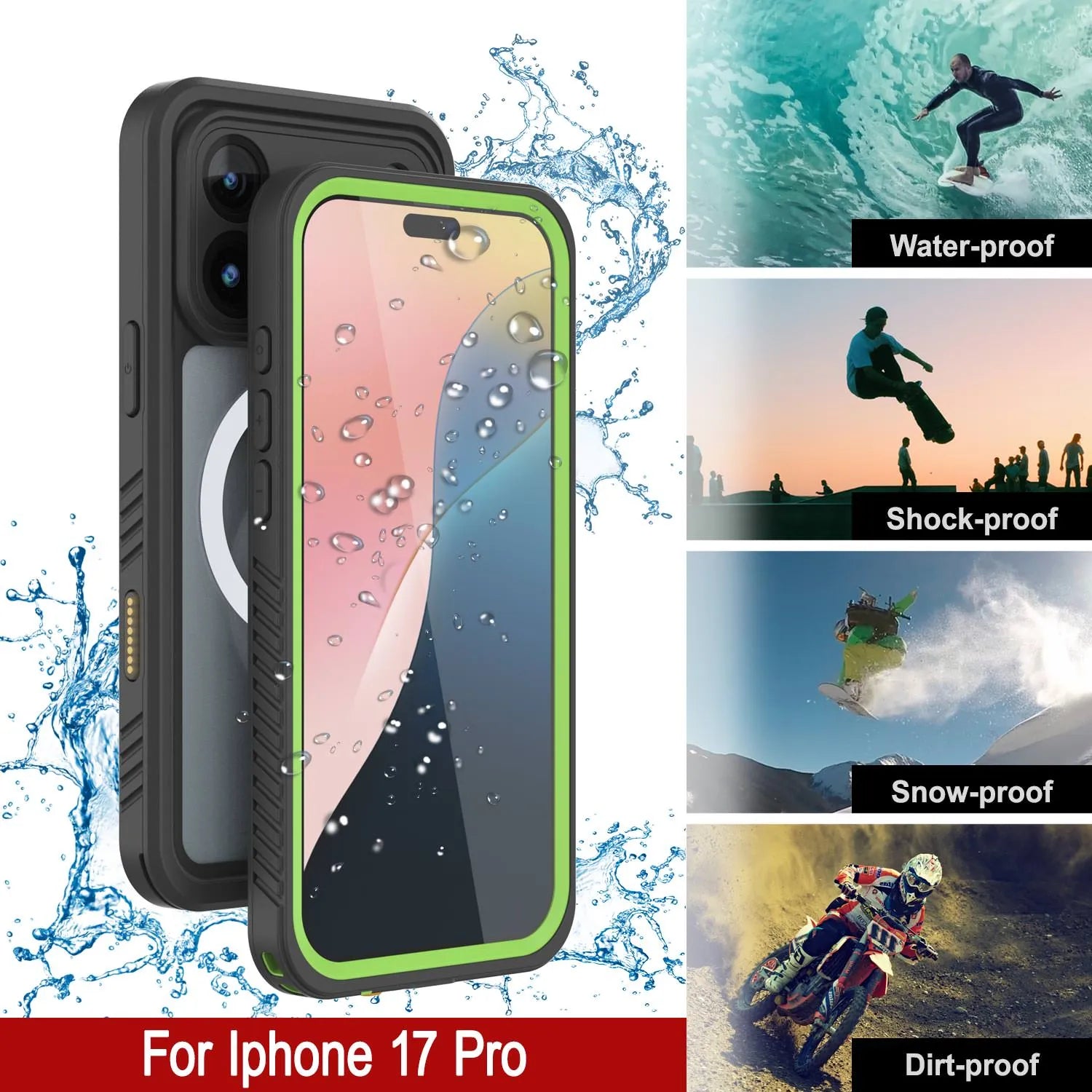 iPhone 17 Pro Waterproof Case, Punkcase [Extreme Mag Series] Armor Cover W/ Built In Screen Protector [Green]