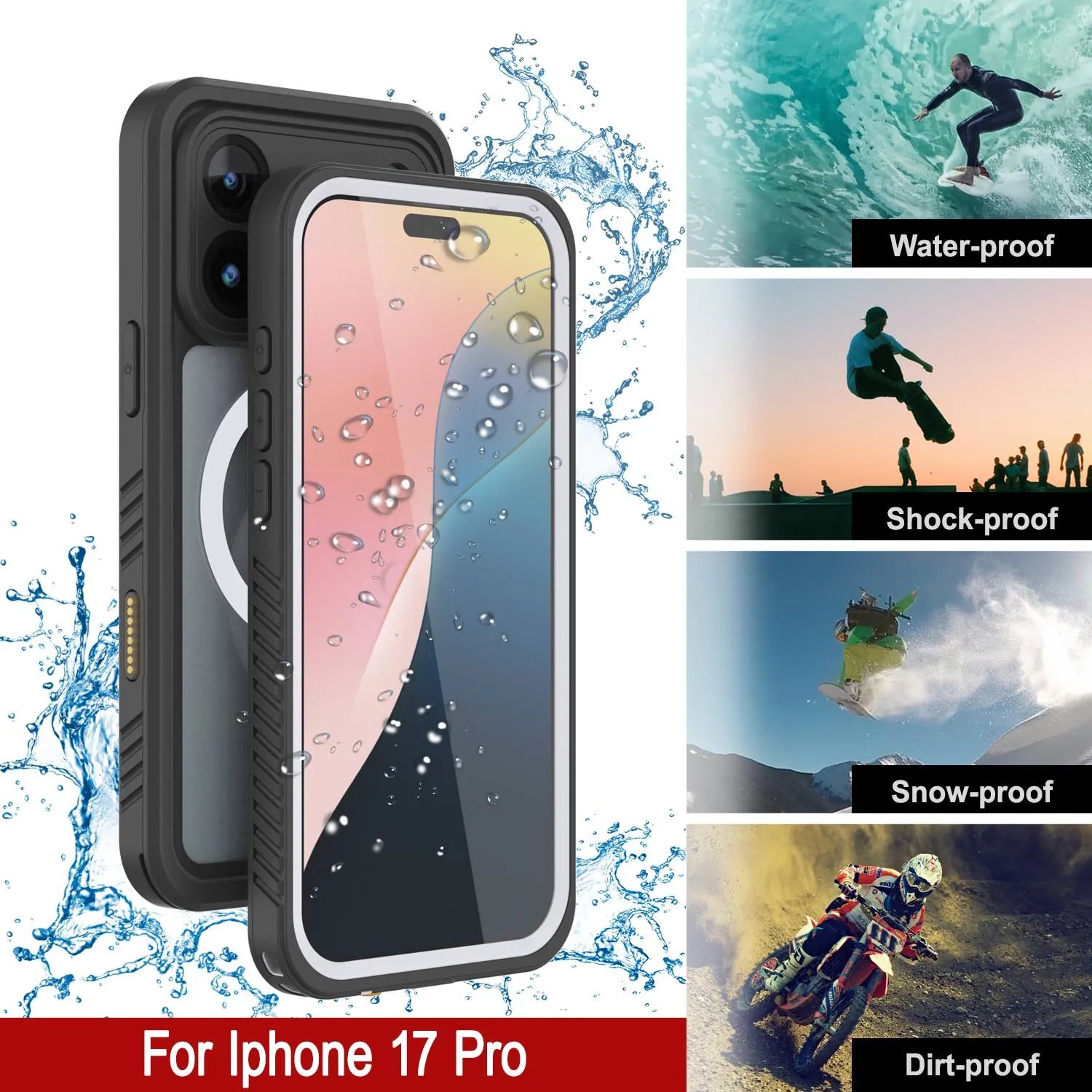 iPhone 17 Pro Waterproof Case, Punkcase [Extreme Mag Series] Armor Cover W/ Built In Screen Protector [White]