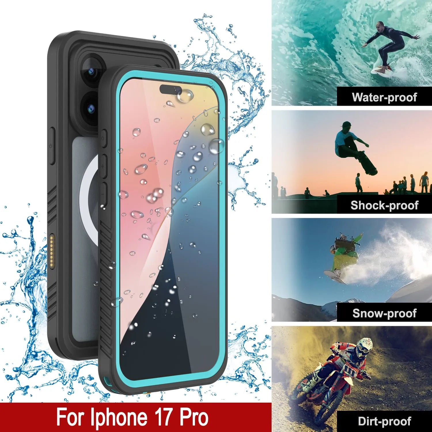 iPhone 17 Pro Waterproof Case, Punkcase [Extreme Mag Series] Armor Cover W/ Built In Screen Protector [Teal]