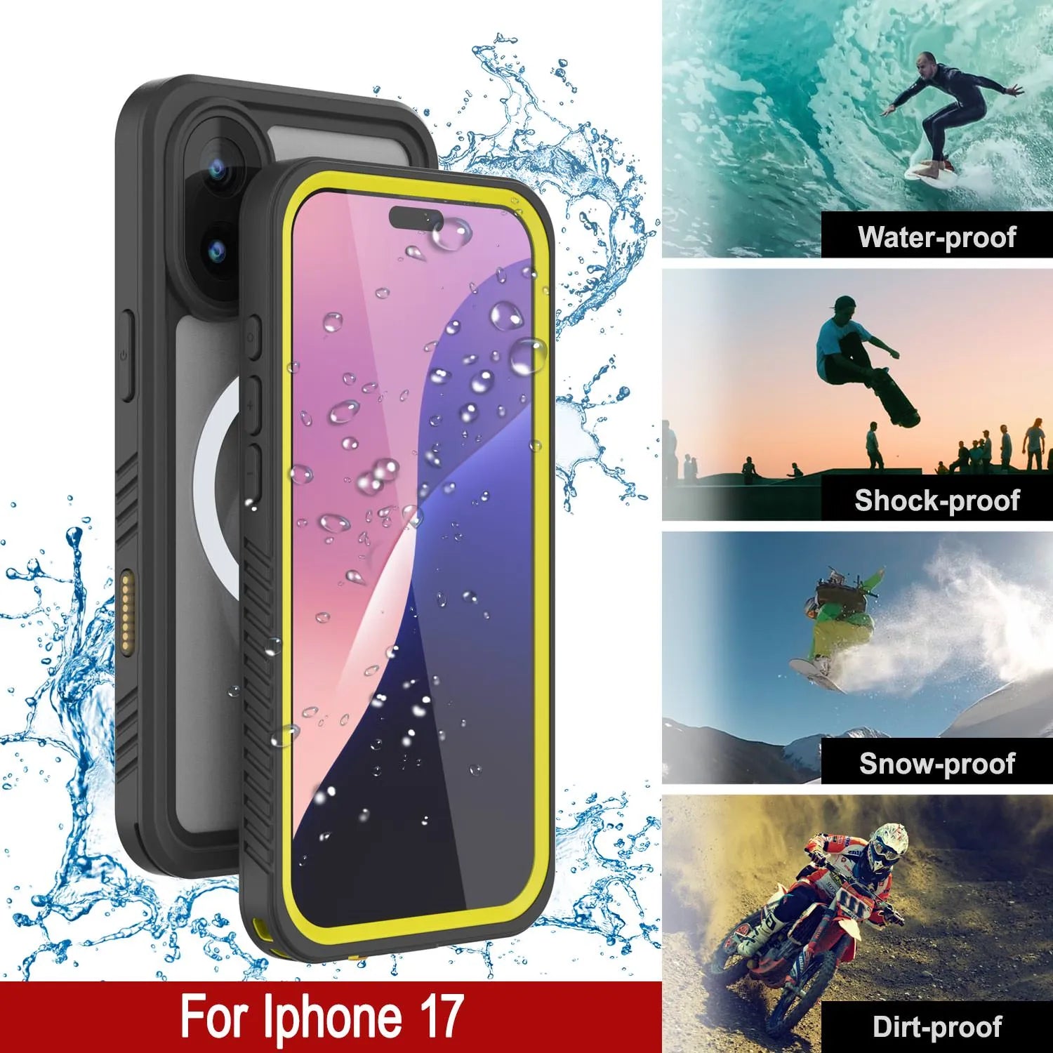 iPhone 17 Waterproof Case, Punkcase [Extreme Series] Armor Cover W/ Built In Screen Protector [Yellow]