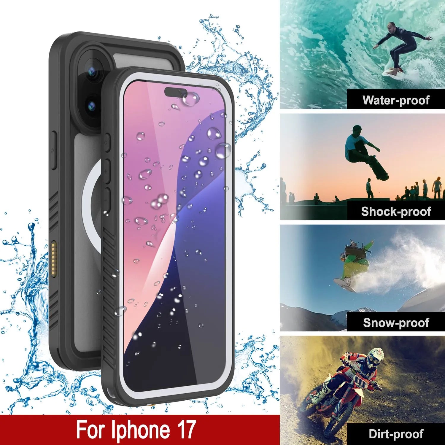 iPhone 17 Waterproof Case, Punkcase [Extreme Series] Armor Cover W/ Built In Screen Protector [White]