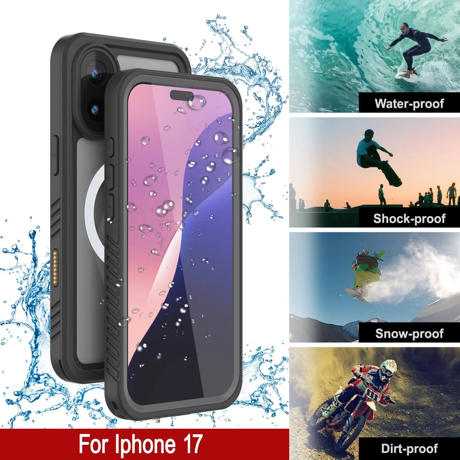 iPhone 17  Waterproof Case, Punkcase [Extreme Mag Series] Armor Cover W/ Built In Screen Protector [Grey]