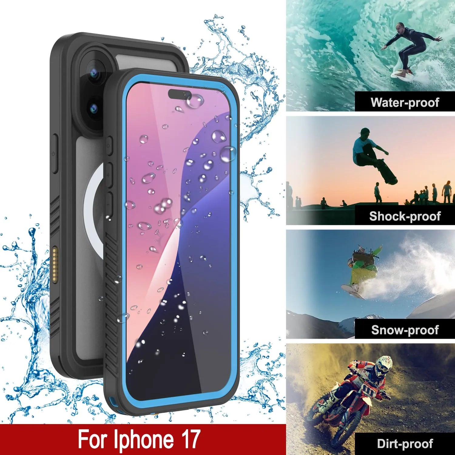 iPhone 17 Waterproof Case, Punkcase [Extreme Mag Series] Armor Cover W/ Built In Screen Protector [Blue]