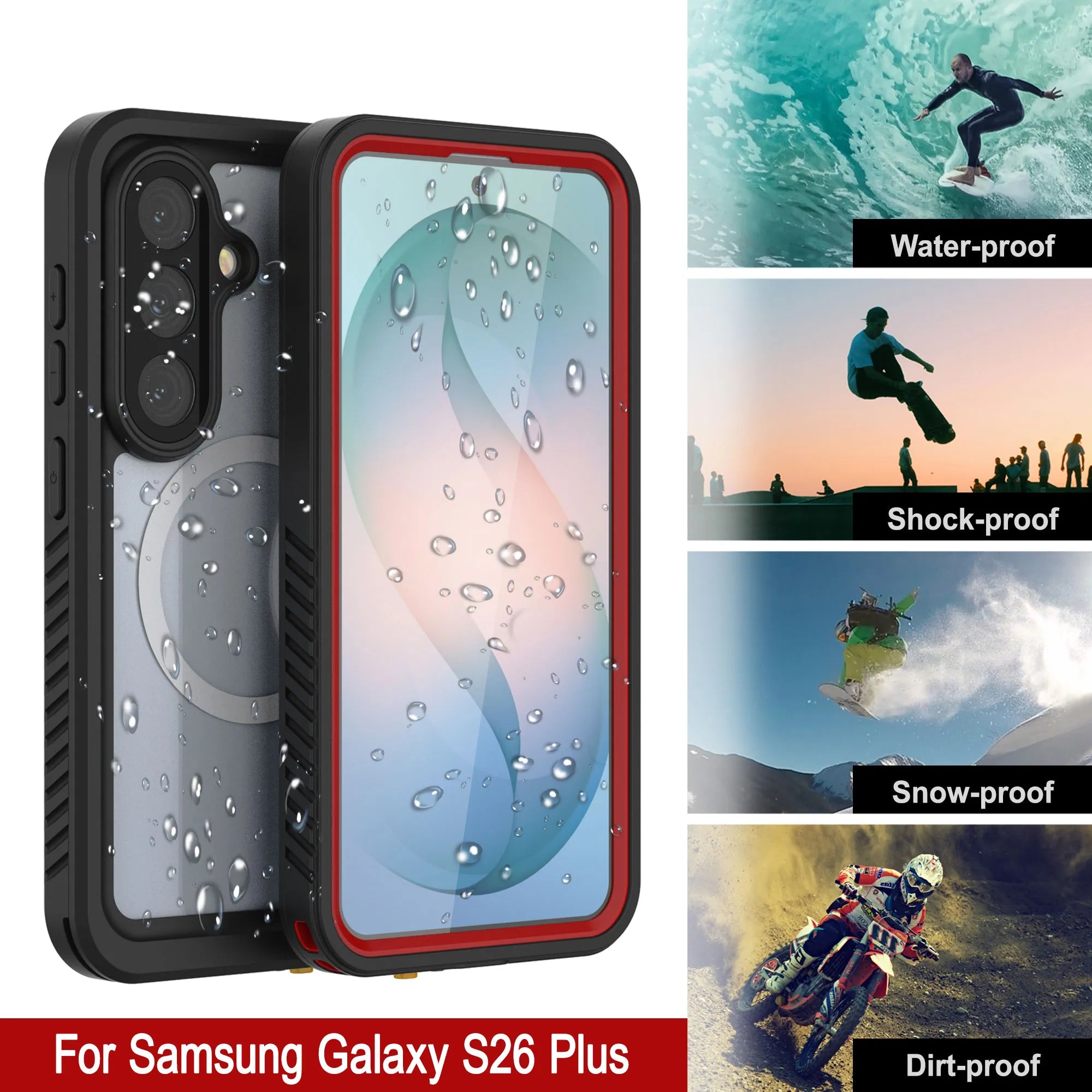 Galaxy S26 Plus Waterproof Case, Punkcase [Extreme Mag Series] Armor Cover W/ Built In Screen Protector [Red]