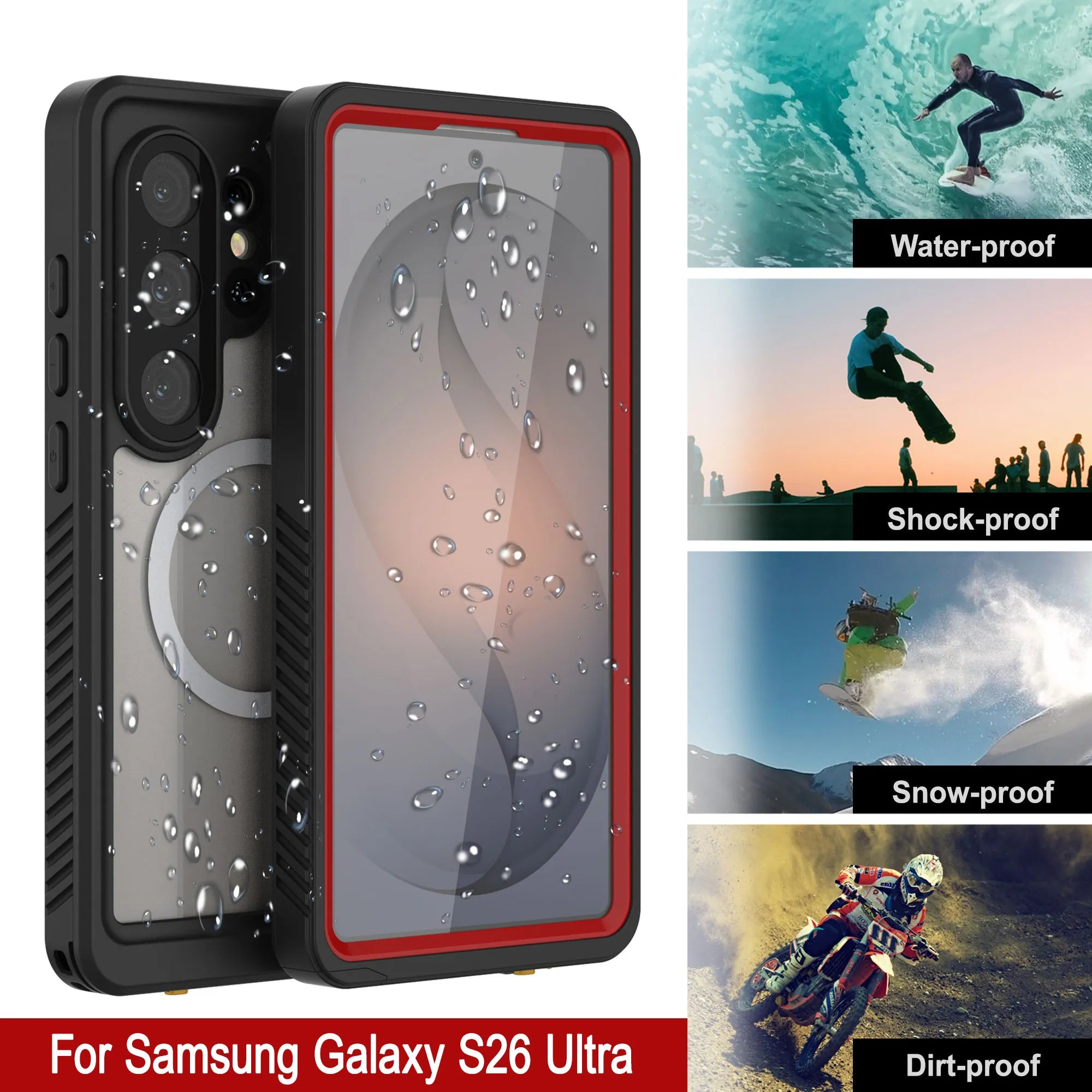 Galaxy S26 Ultra Waterproof Case, Punkcase [Extreme Mag Series] Armor Cover W/ Built In Screen Protector [Red]
