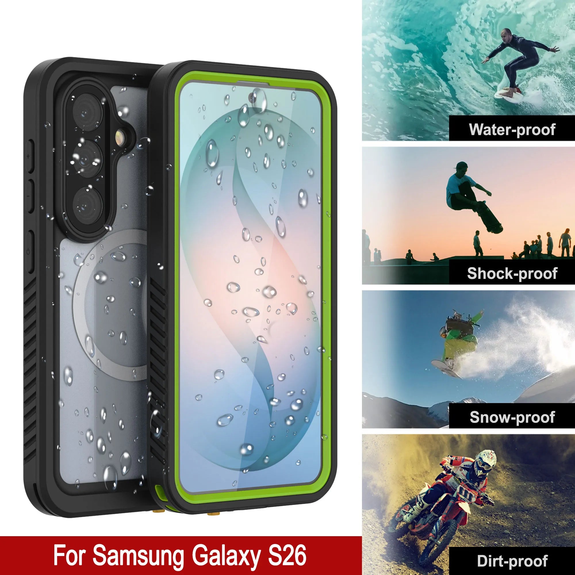 Galaxy S26 Waterproof Case, Punkcase [Extreme Mag Series] Armor Cover W/ Built In Screen Protector [Green]