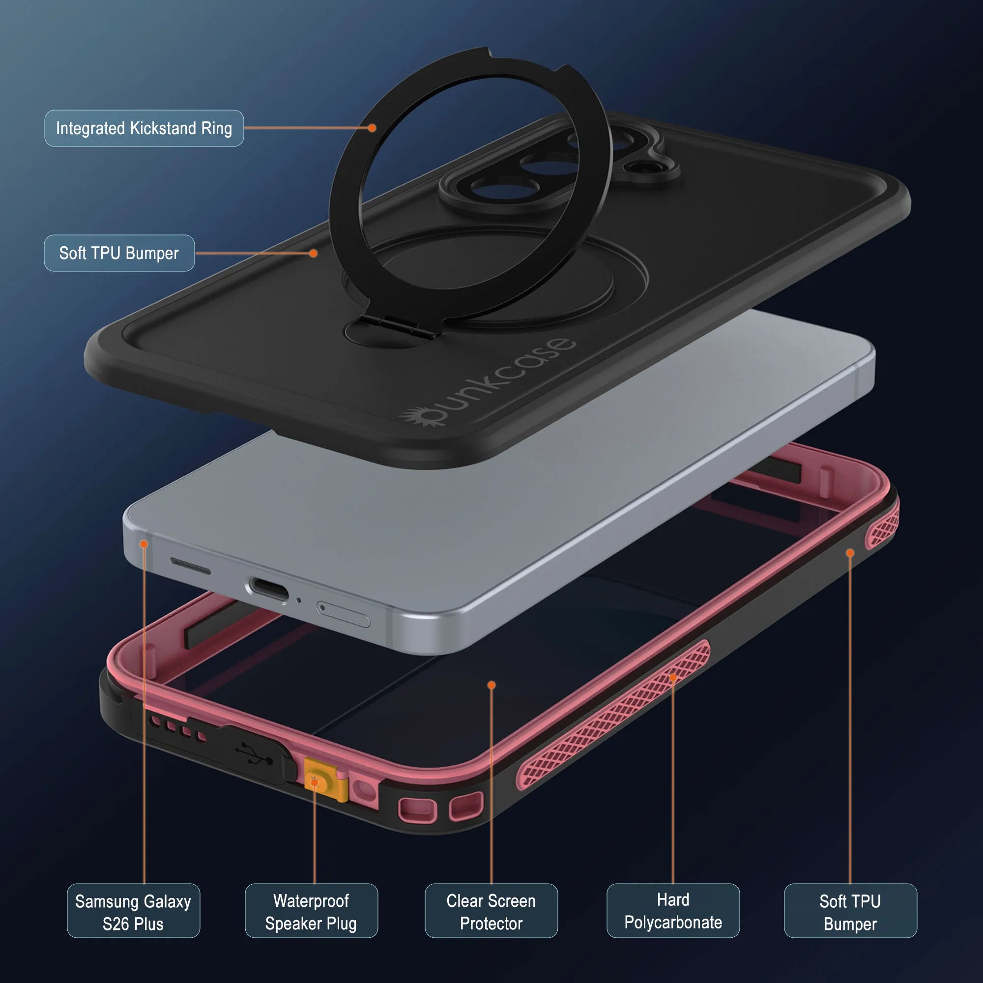 Galaxy S26 Plus Waterproof Case [Kickstud 2.0 Series] Protective IP68 Cover W/Screen Protector & Kickstand [Pink]