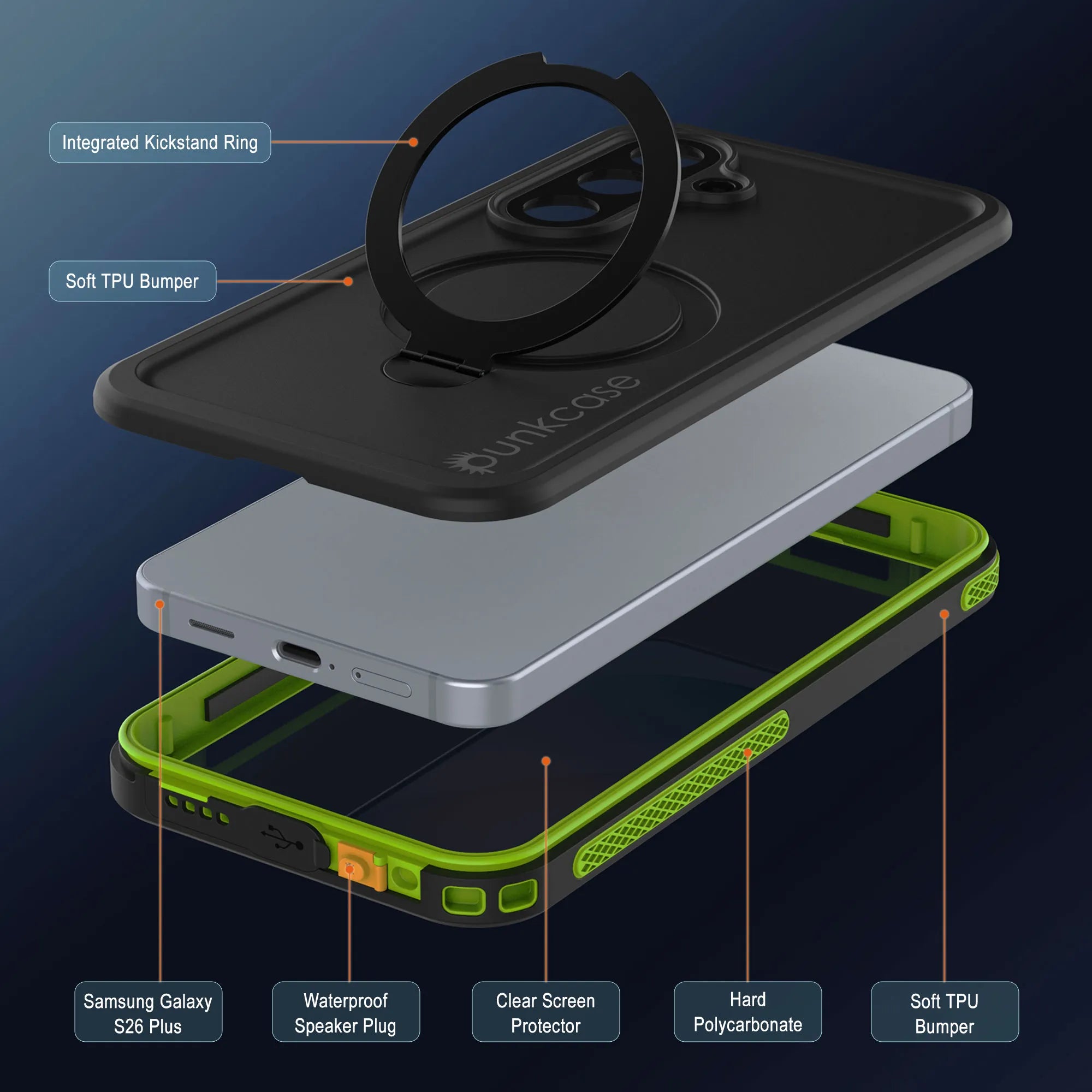 Galaxy S26 Plus Waterproof Case [Kickstud 2.0 Series] Protective IP68 Cover W/Screen Protector & Kickstand [Green]