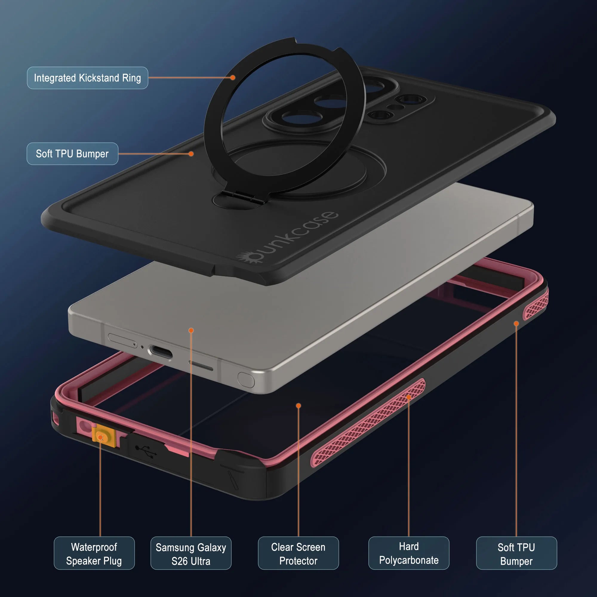 Galaxy S26 Ultra Waterproof Case [Kickstud 2.0 Series] Protective IP68 Cover W/Screen Protector & Kickstand [Pink]