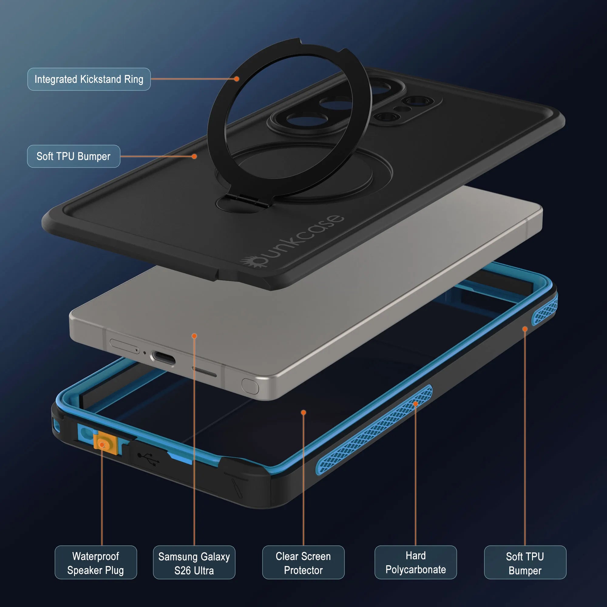 Galaxy S26 Ultra Waterproof Case [Kickstud 2.0 Series] Protective IP68 Cover W/Screen Protector & Kickstand [Blue]