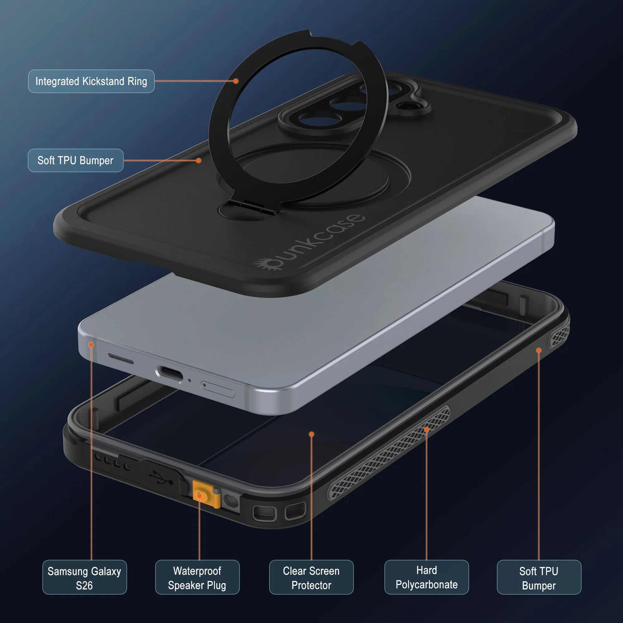 Galaxy S26 Waterproof Case [Kickstud 2.0 Series] Protective IP68 Cover W/Screen Protector & Kickstand [Grey]