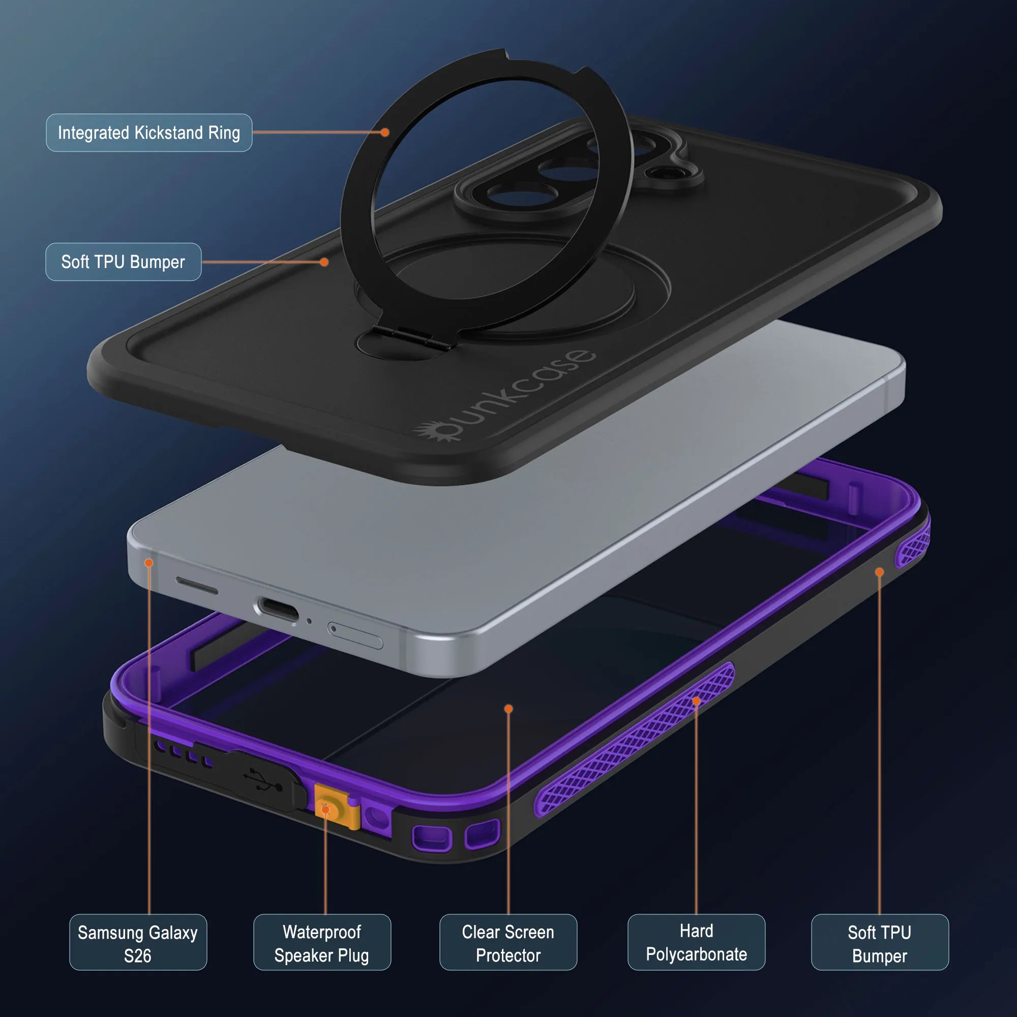Galaxy S26 Waterproof Case [Kickstud 2.0 Series] Protective IP68 Cover W/Screen Protector & Kickstand [Purple]