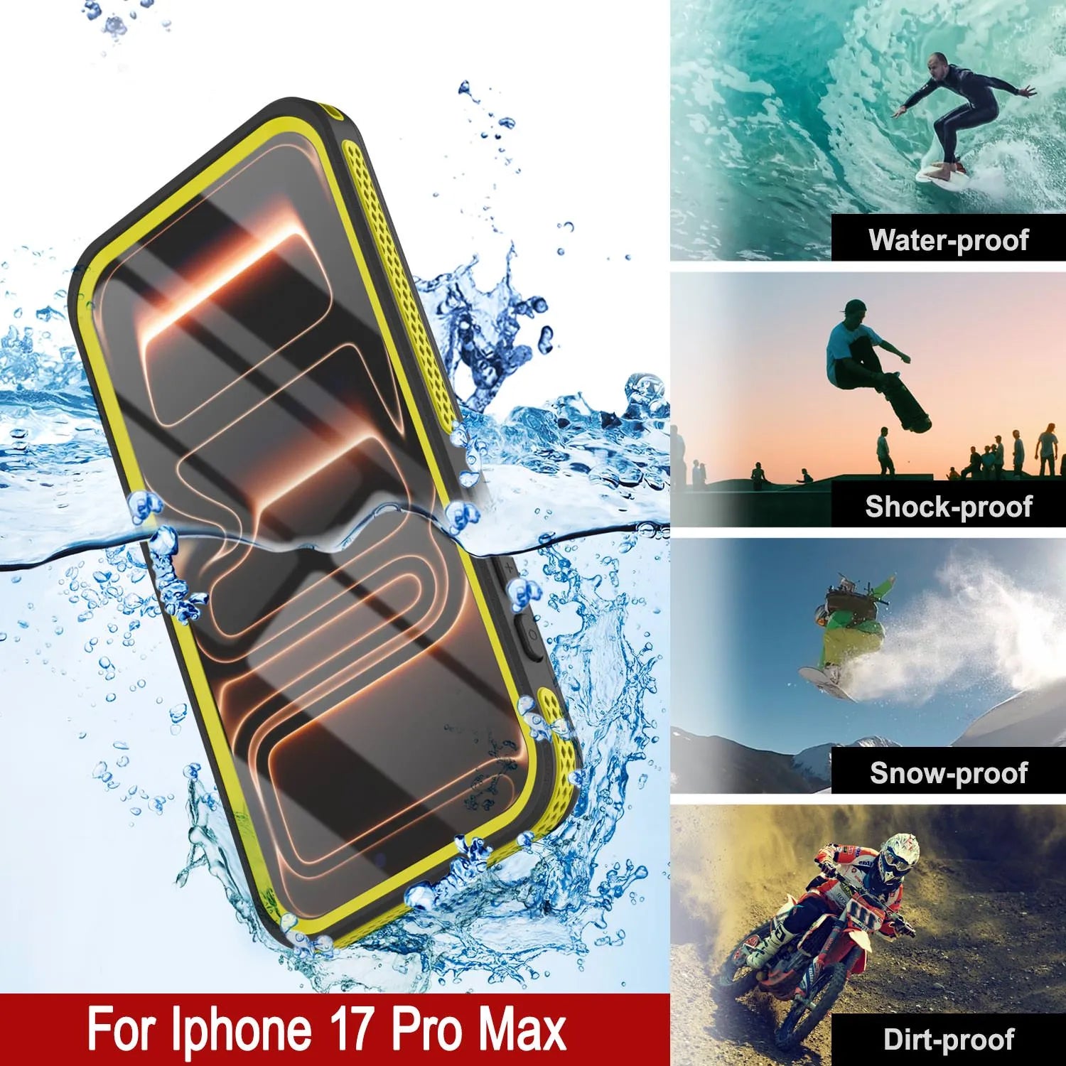 iPhone 17 Pro Max Waterproof Case [Kickstud 2.0 Series] Protective IP68 Cover W/Screen Protector & Kickstand [Yellow]