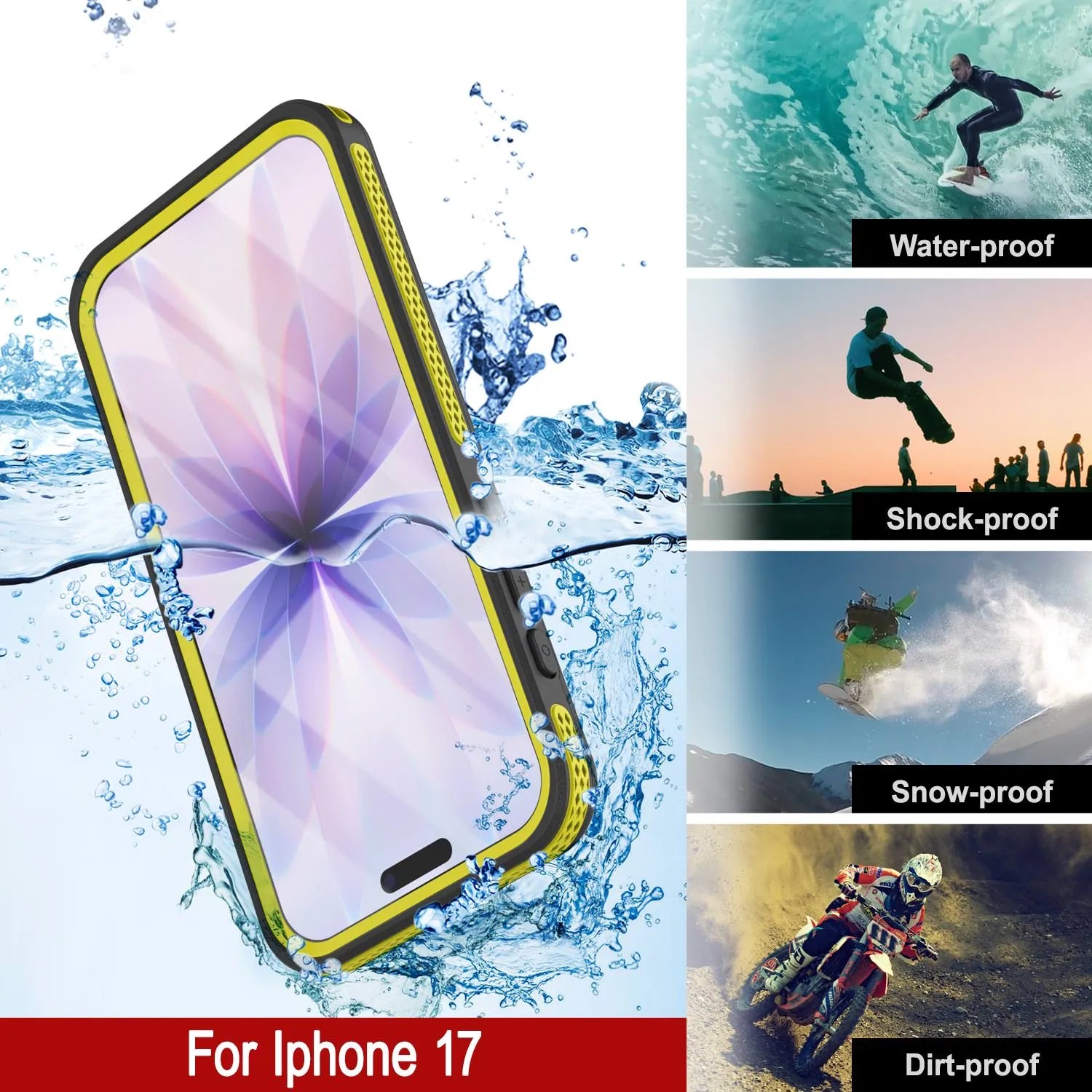 iPhone 17 Waterproof Case [Kickstud 2.0 Series] Protective IP68 Cover W/Screen Protector & Kickstand [Yellow]