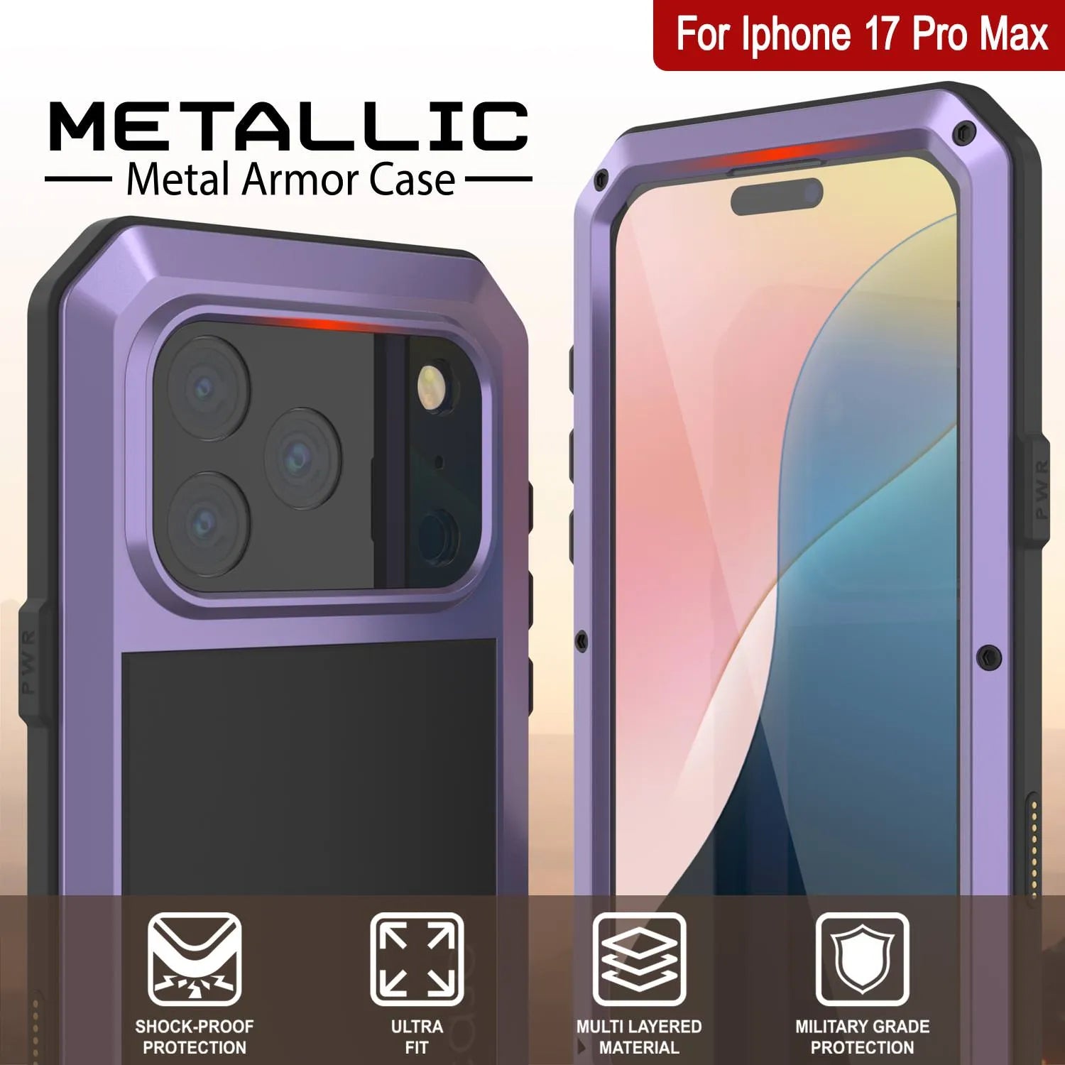 iPhone 17 Pro Max Metal Case, Heavy Duty Military Grade Armor Cover [shock proof] Full Body Hard [Purple]