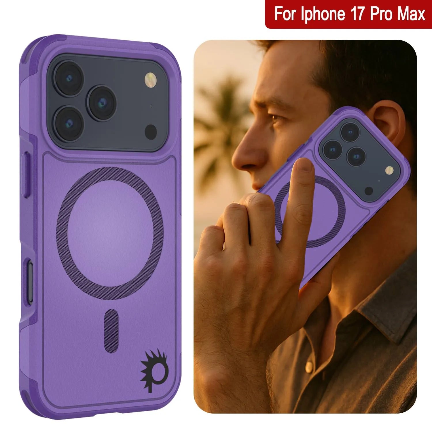 PunkCase iPhone 17 Pro Max Case, [Spartan 2.0 Series] Clear Rugged Heavy Duty Cover W/Built in Screen Protector [purple]