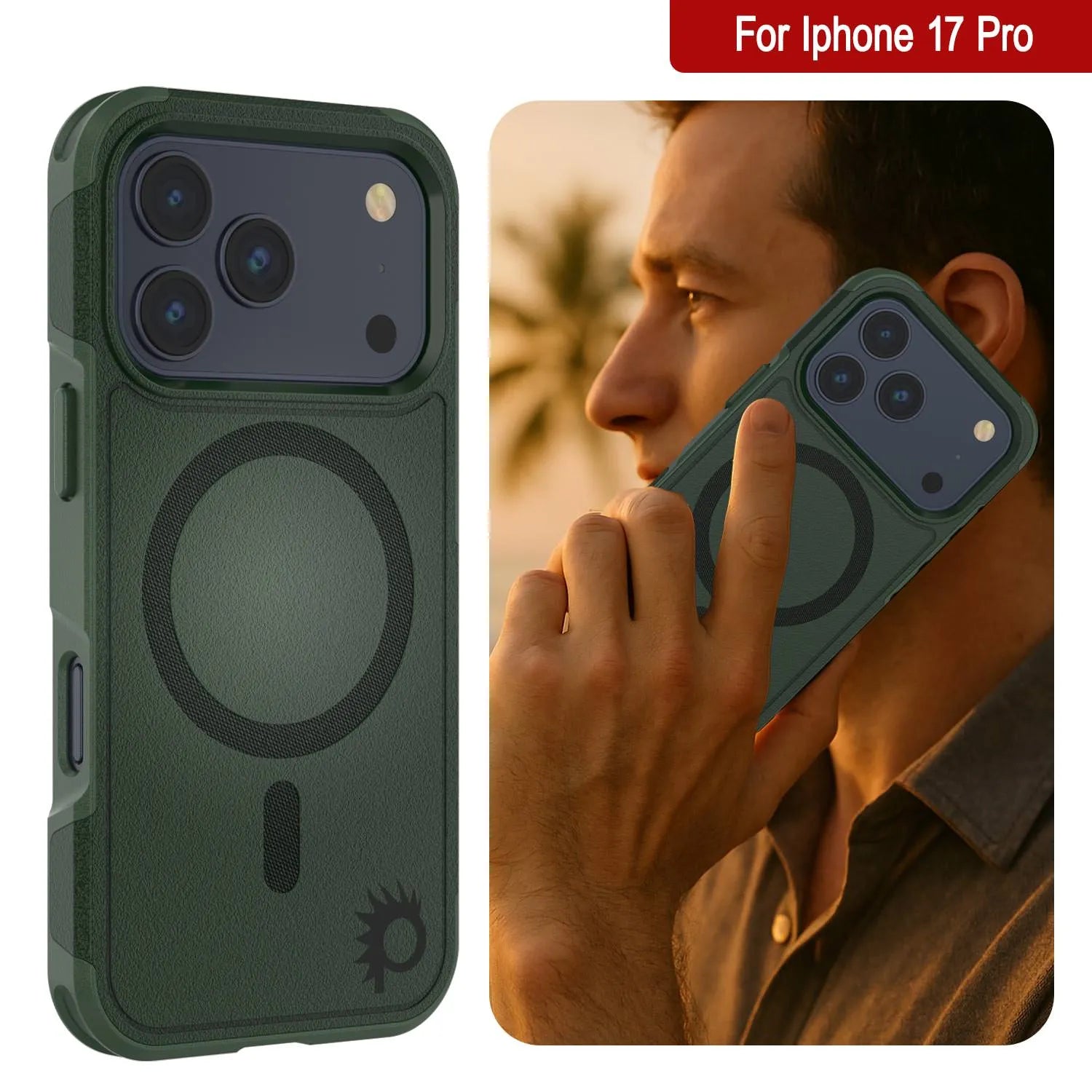 PunkCase iPhone 17 Pro Case, [Spartan 2.0 Series] Clear Rugged Heavy Duty Cover W/Built in Screen Protector [dark green]