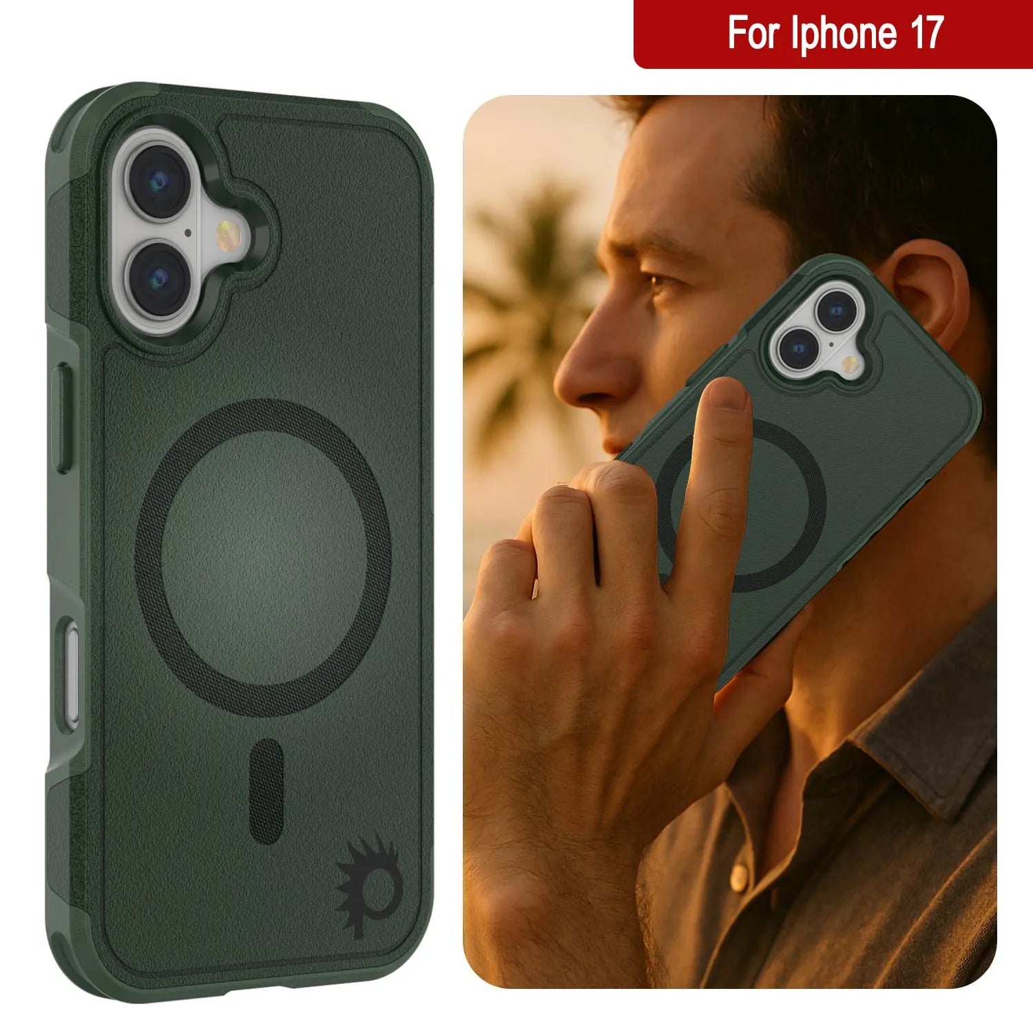 PunkCase iPhone 17 Case, [Spartan 2.0 Series] Clear Rugged Heavy Duty Cover W/Built in Screen Protector [dark green]