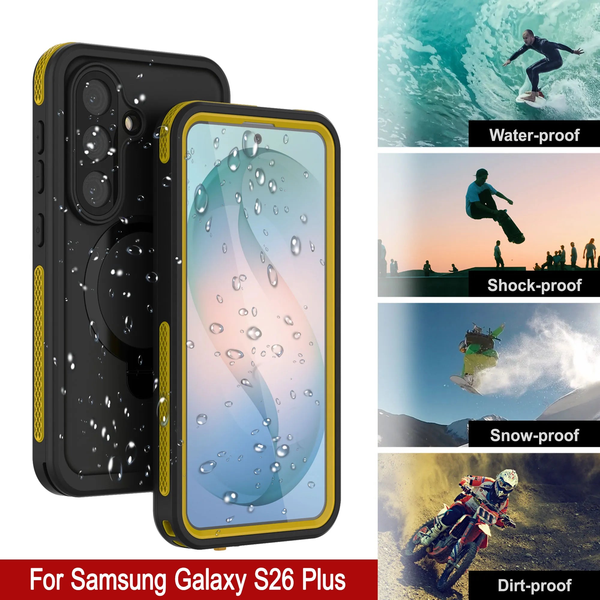 Galaxy S26 Plus Waterproof Case [Kickstud 2.0 Series] Protective IP68 Cover W/Screen Protector & Kickstand [Yellow]