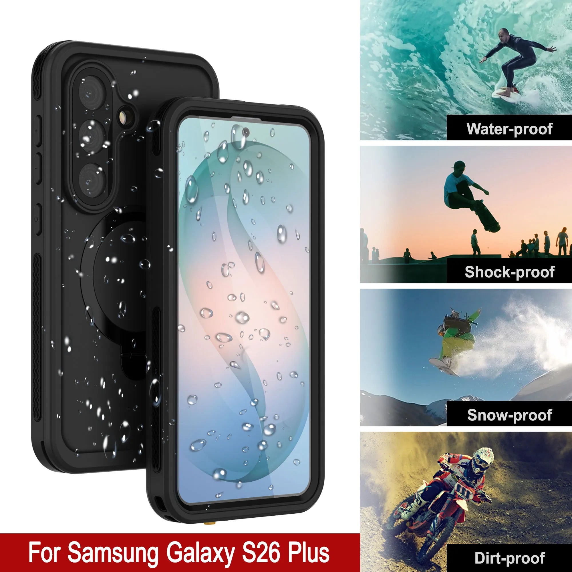 Galaxy S26 Plus Waterproof Case [Kickstud 2.0 Series] Protective IP68 Cover W/Screen Protector & Kickstand [Black]