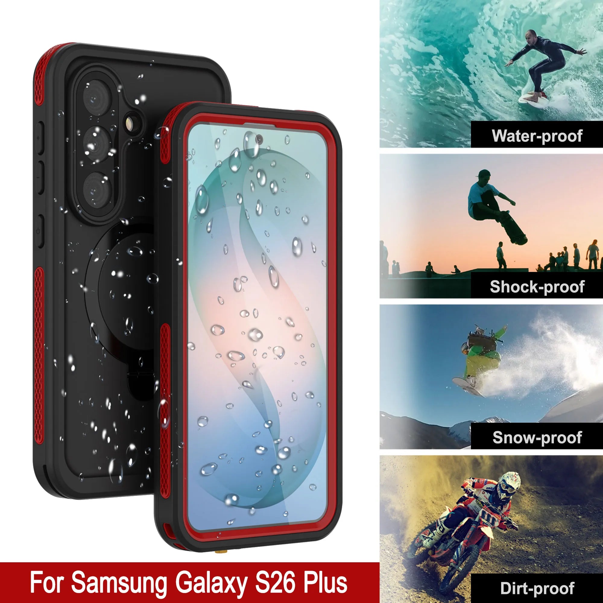 Galaxy S26 Plus Waterproof Case [Kickstud 2.0 Series] Protective IP68 Cover W/Screen Protector & Kickstand [Red]